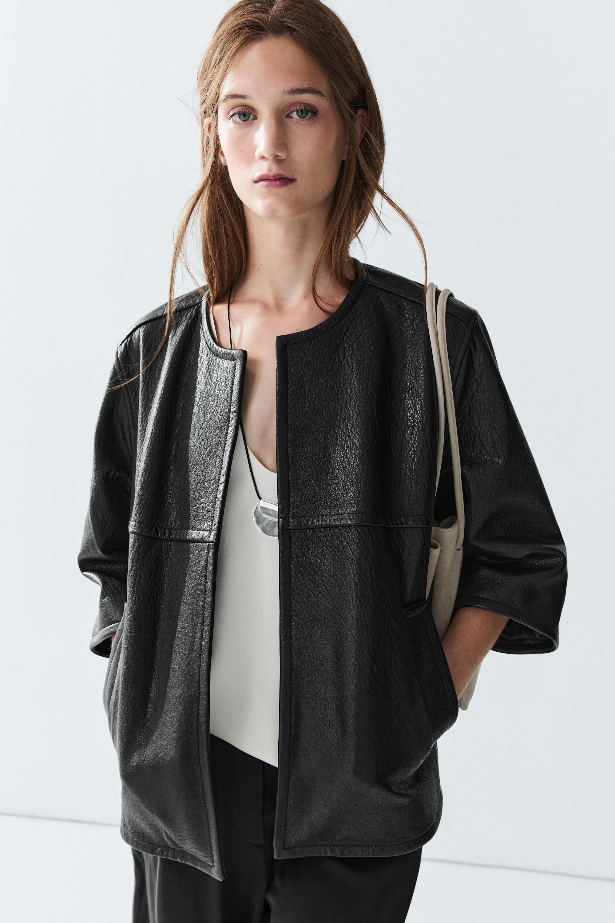 Cropped nappa leather jacket
