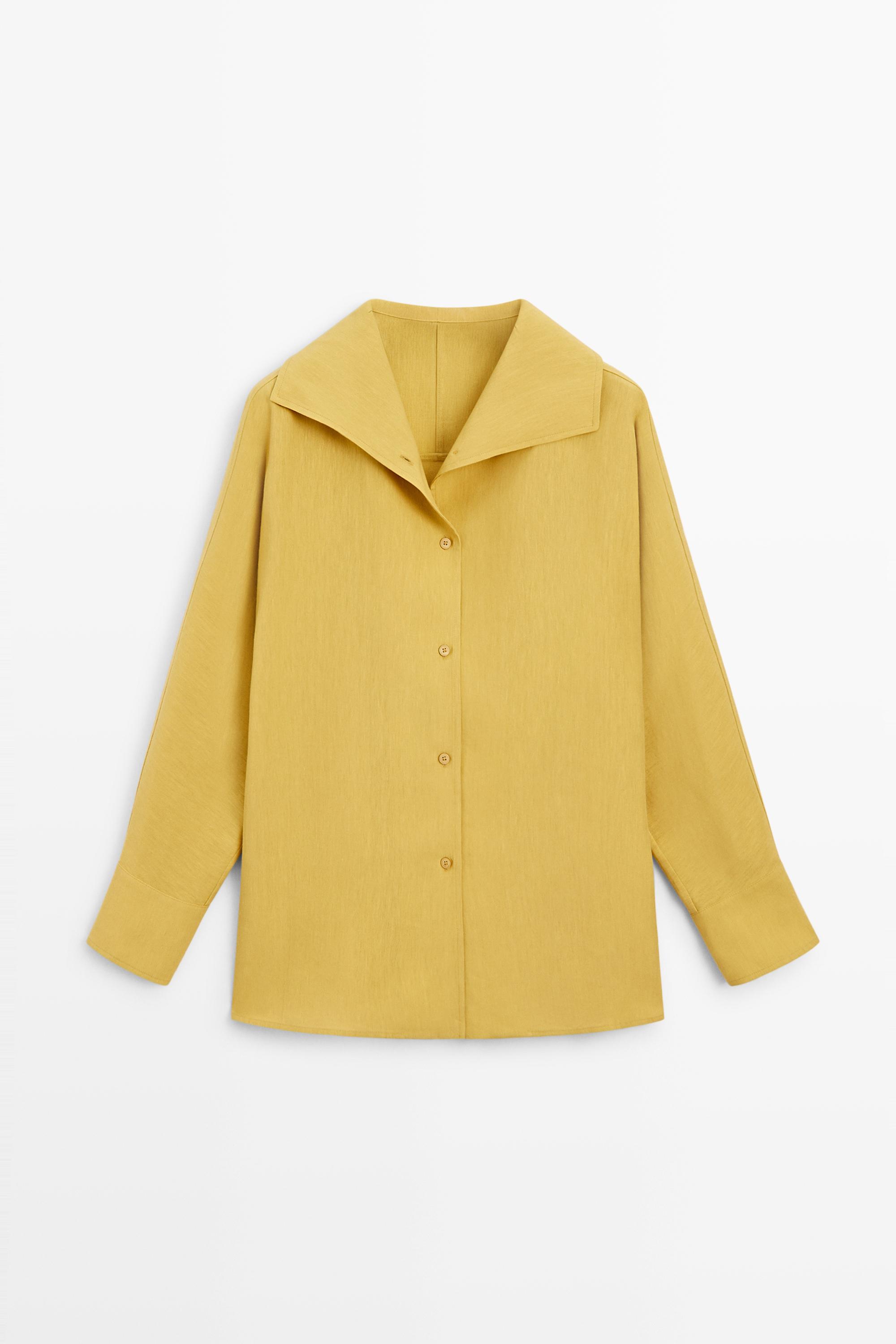 Flowing linen blend shirt with statement collar