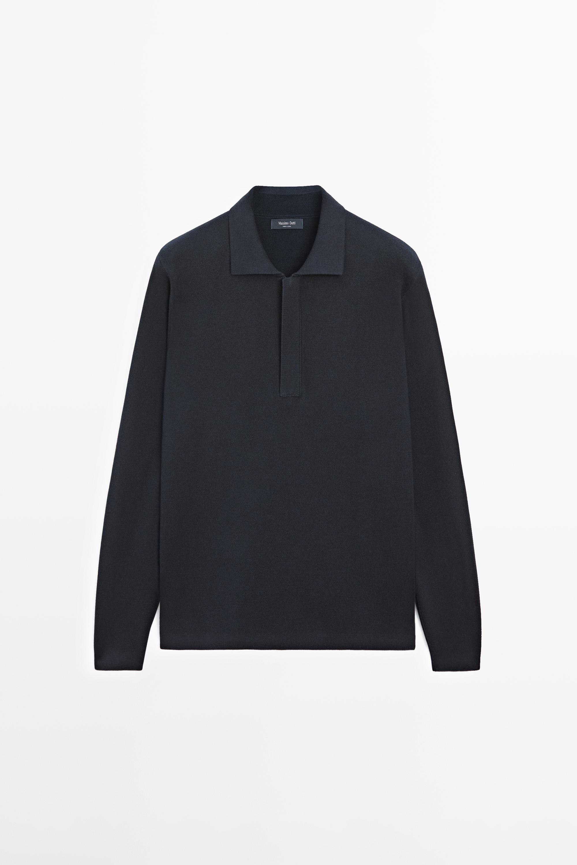 Cotton blend zip-up knit polo sweater