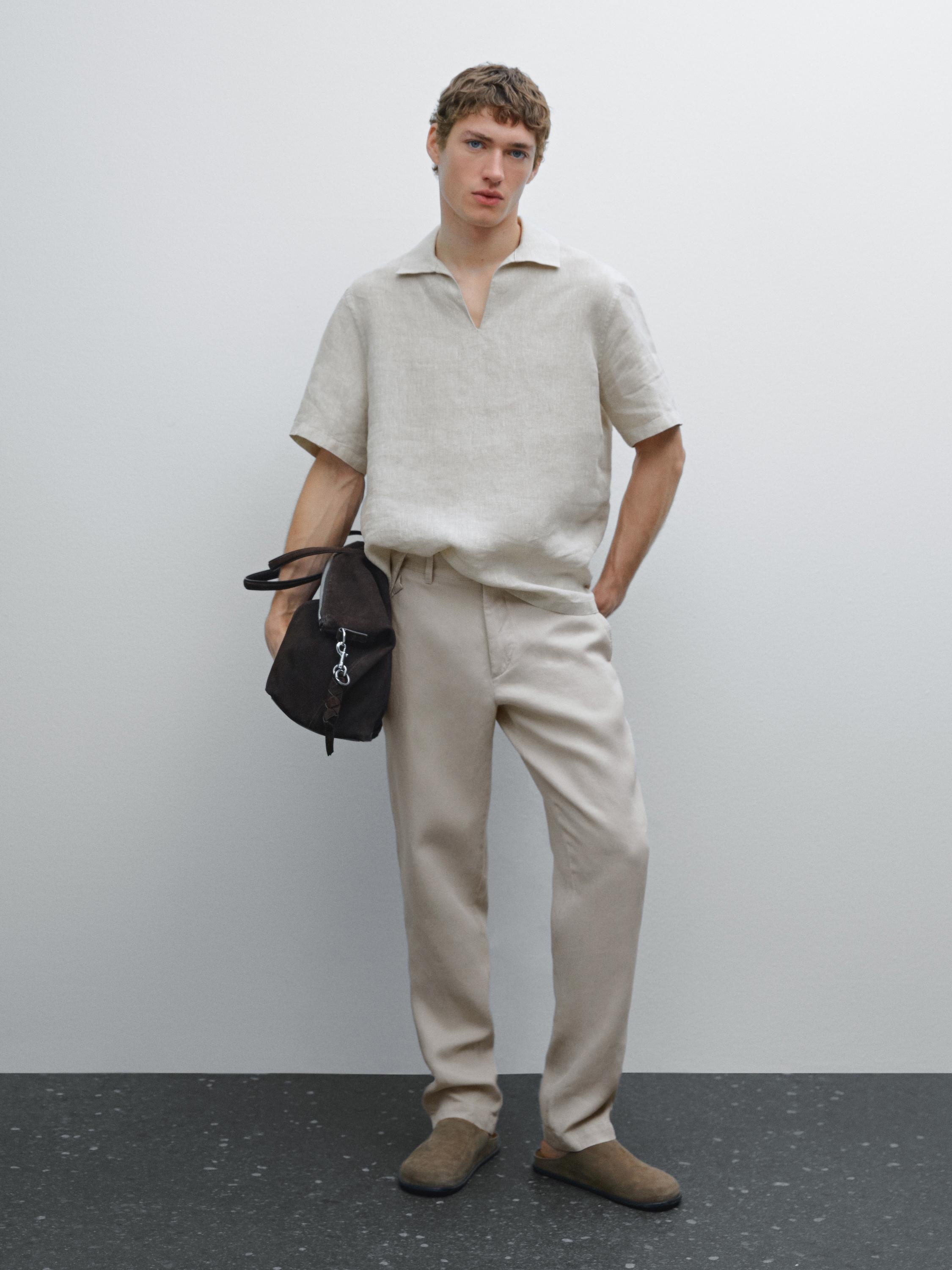 100% linen tapered fit trousers