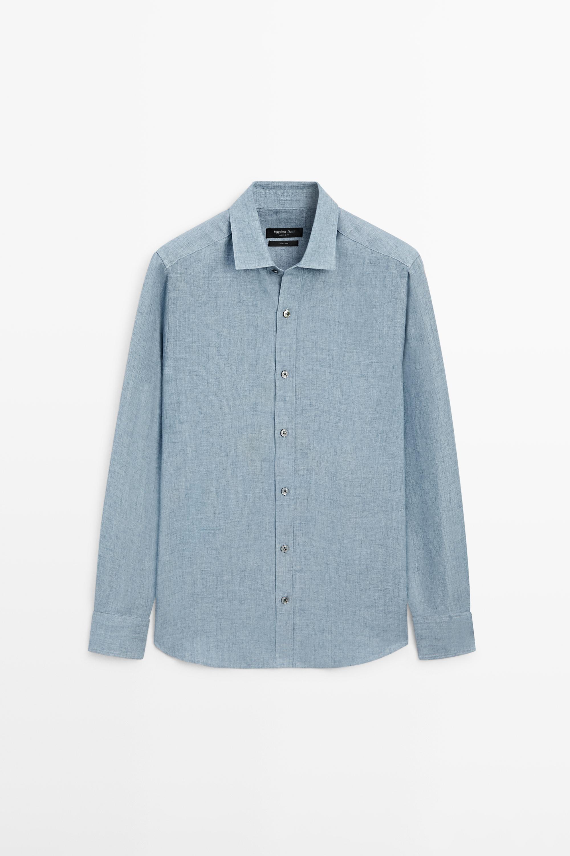 Regular fit 100% linen delavé shirt
