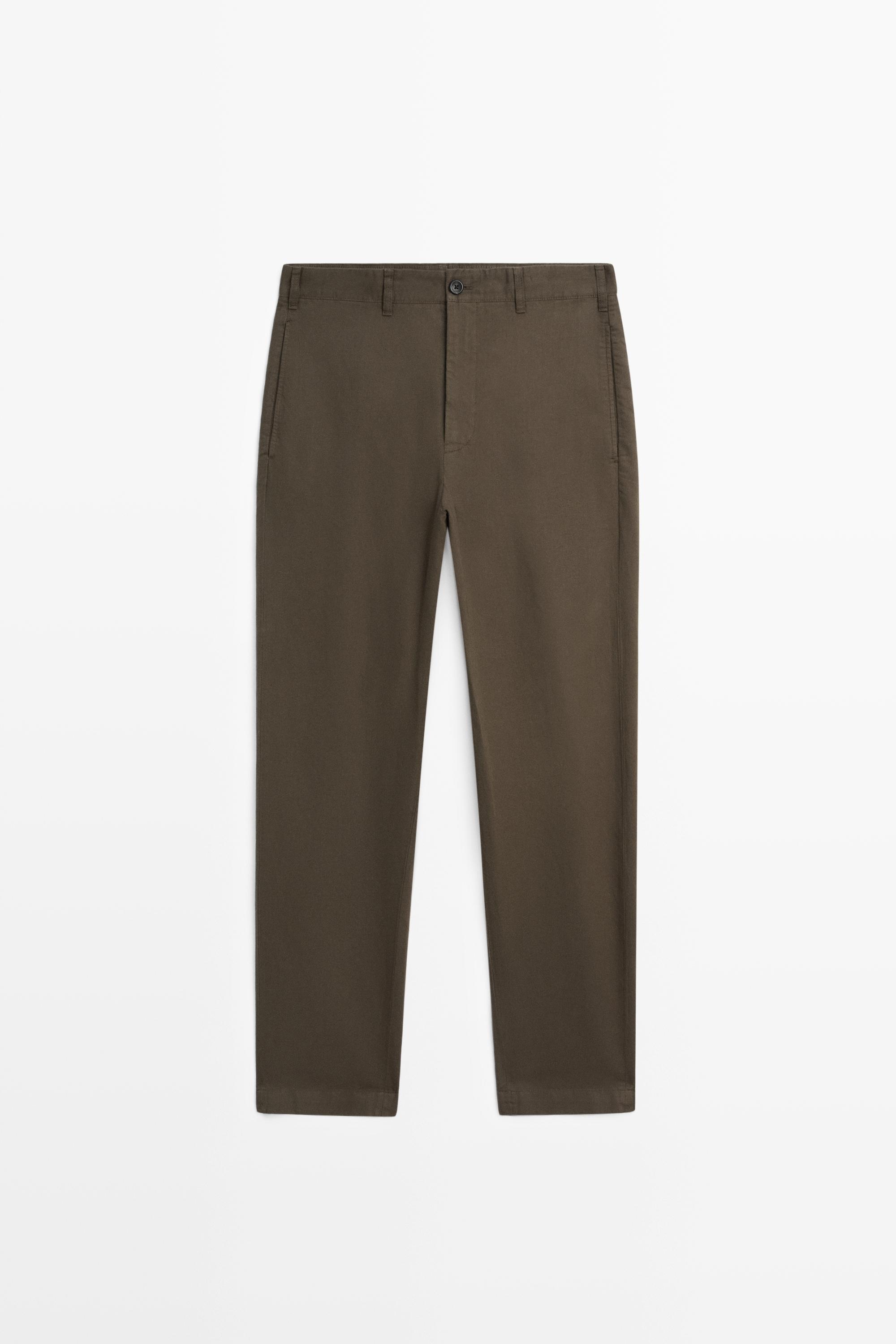 Linen and cotton straight-leg pants