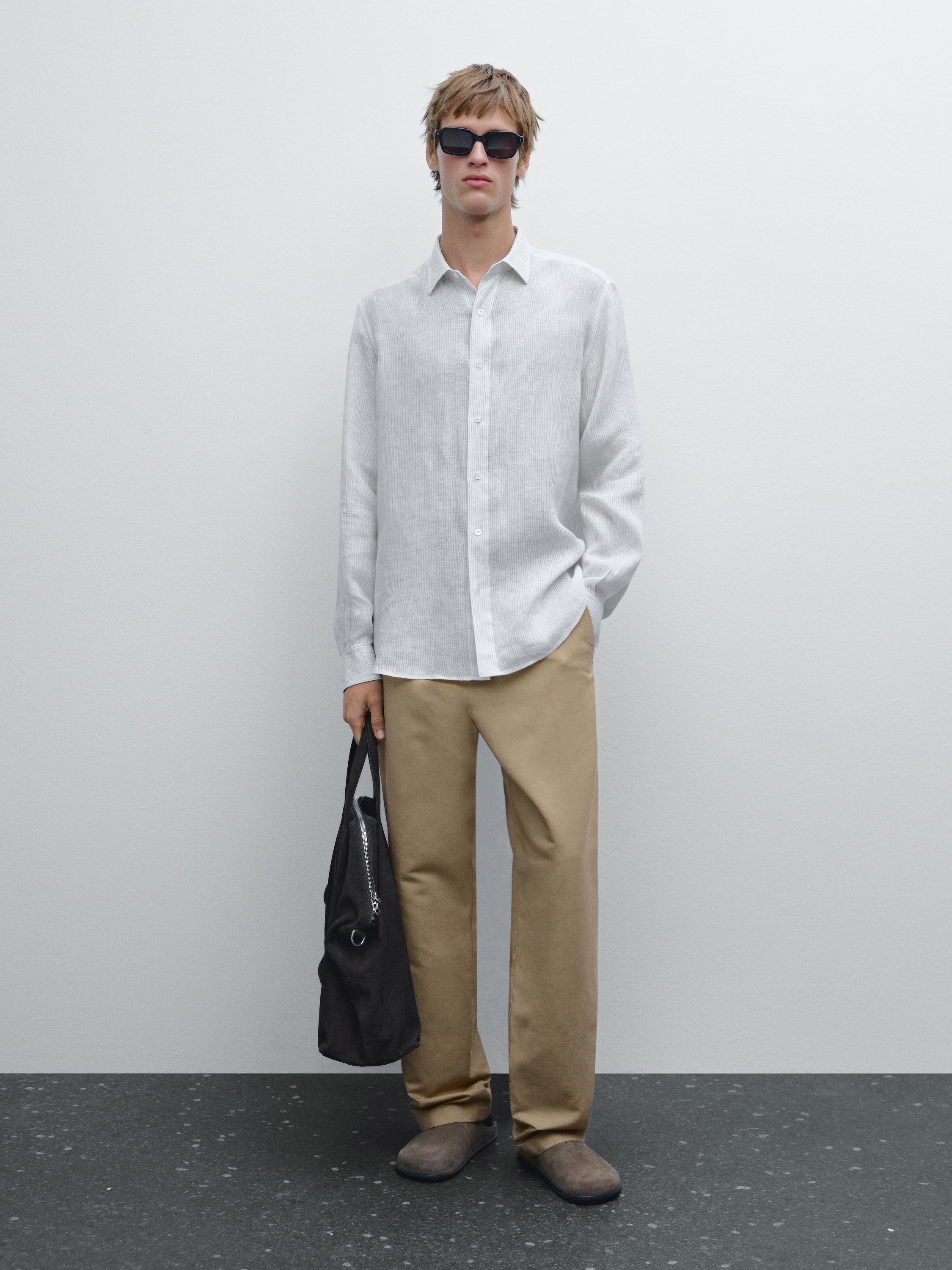 Regular fit striped linen shirt