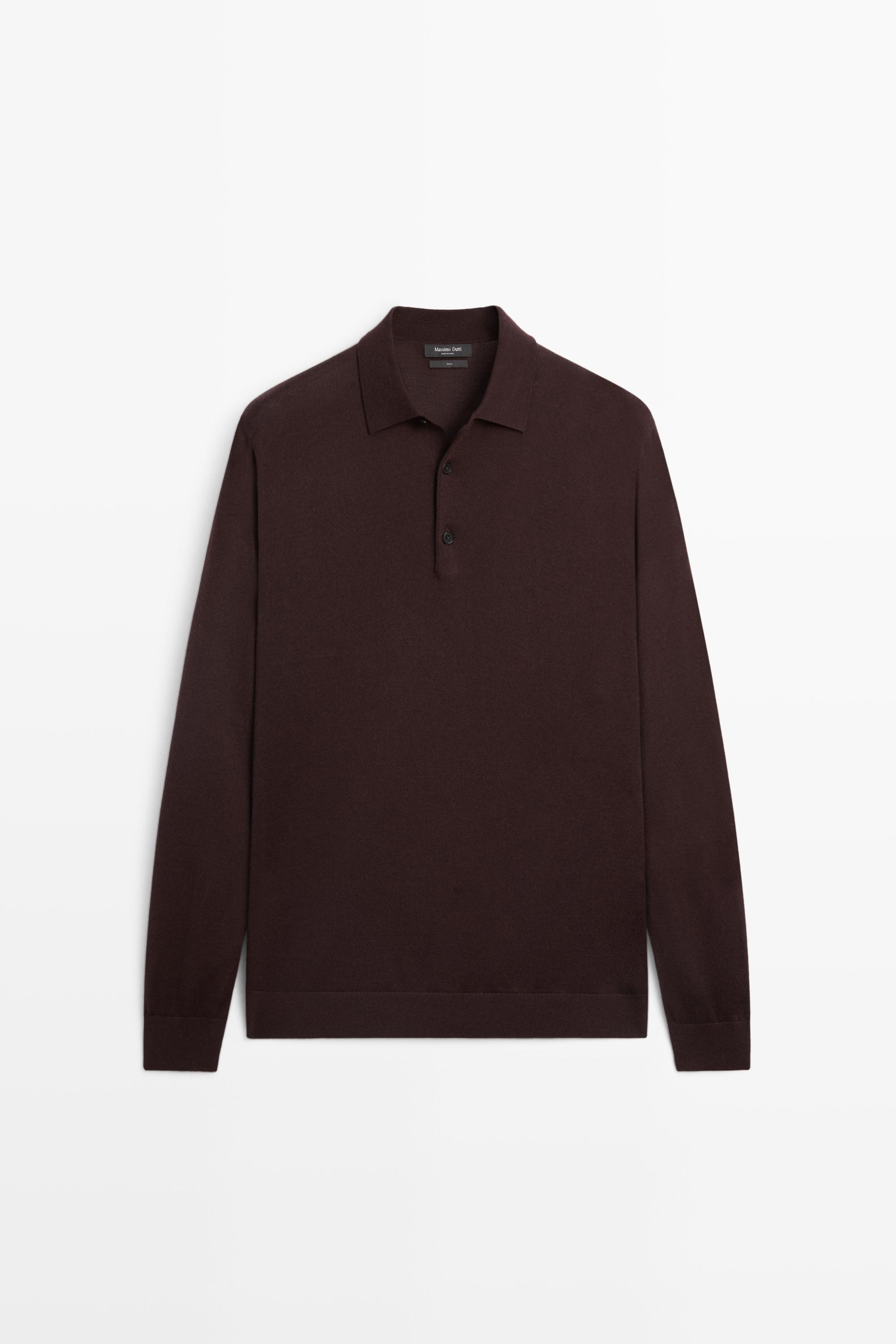 100% merino wool knit polo sweater