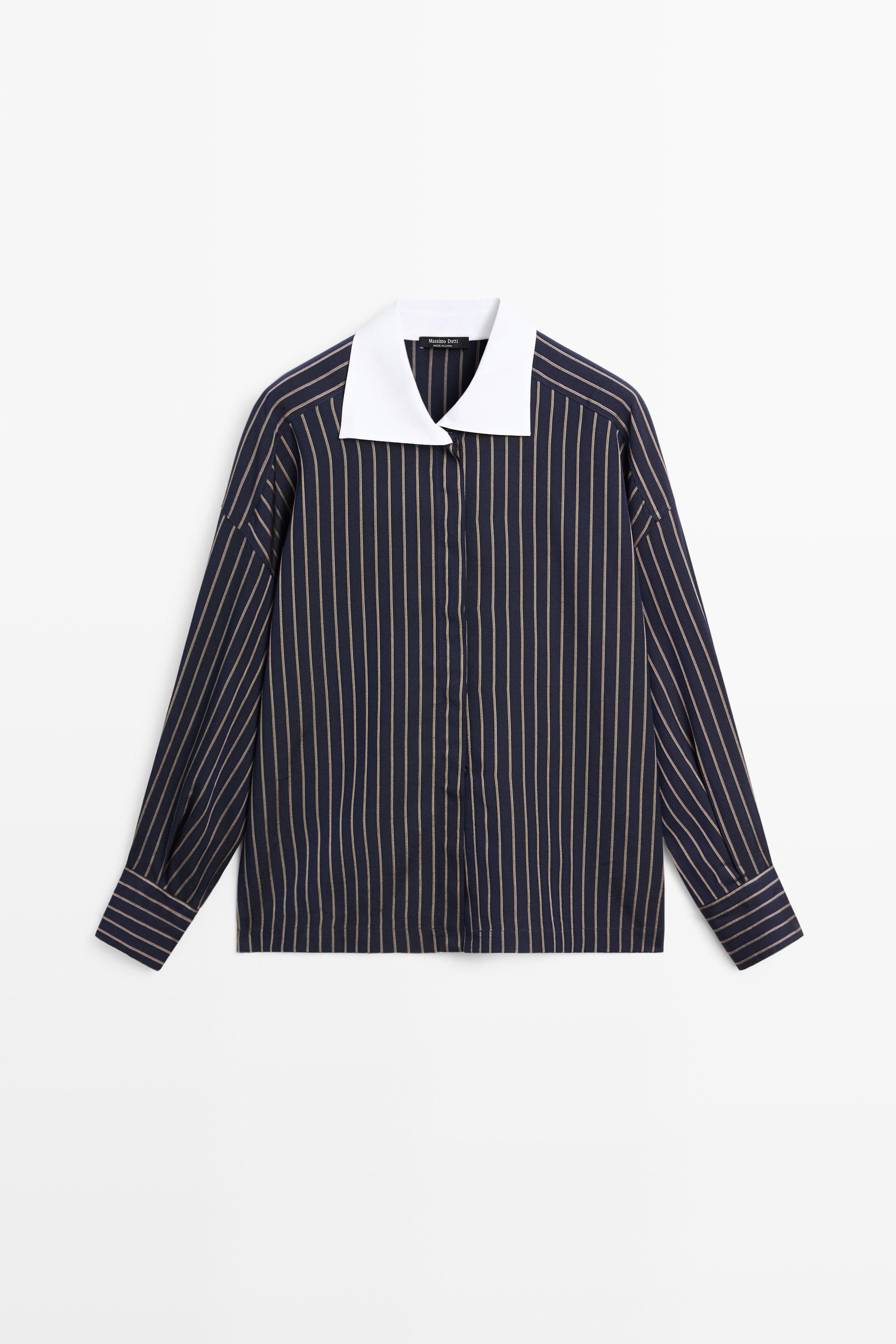 Striped contrast collar shirt