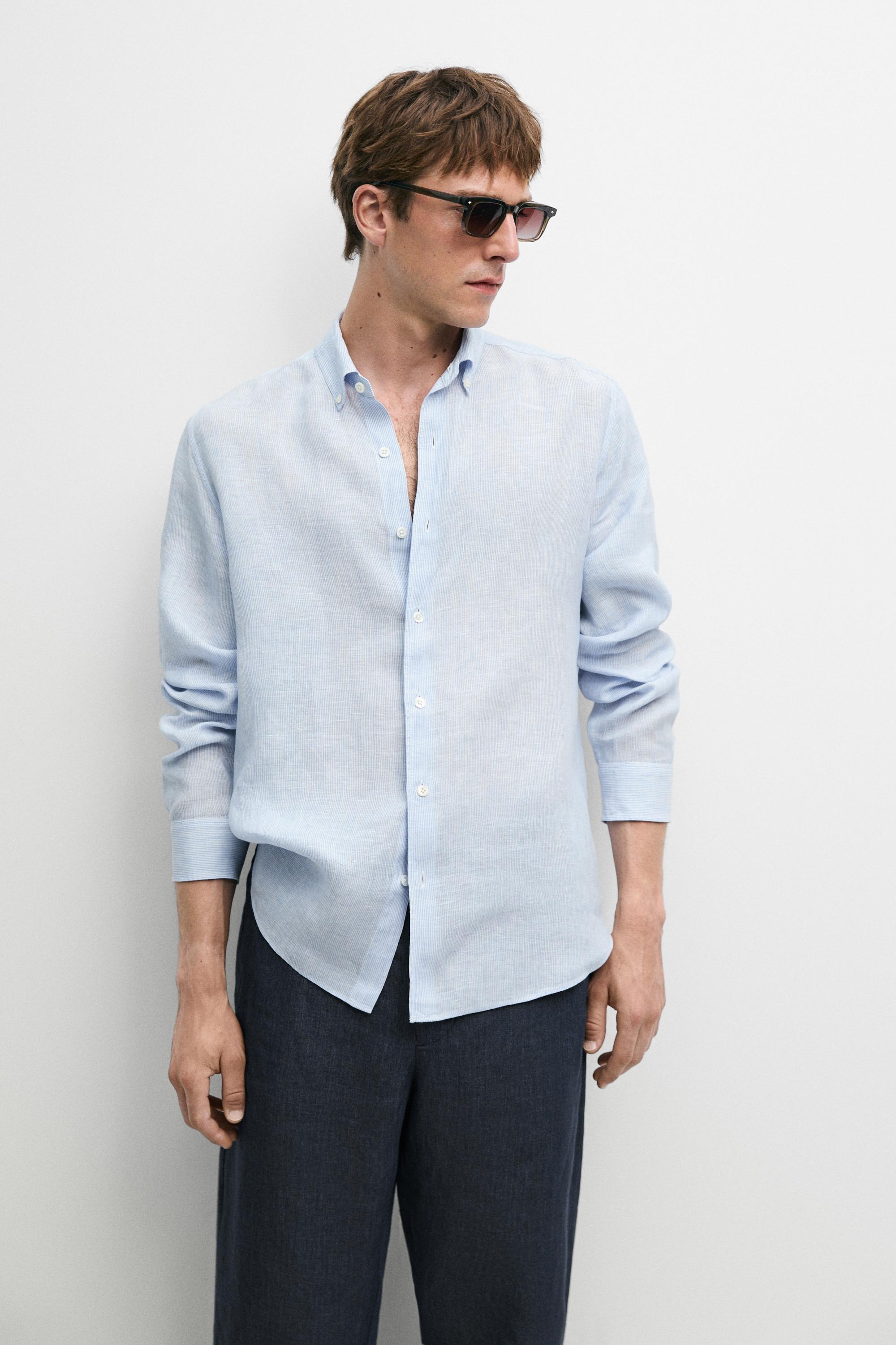 100% linen regular fit pinstriped shirt