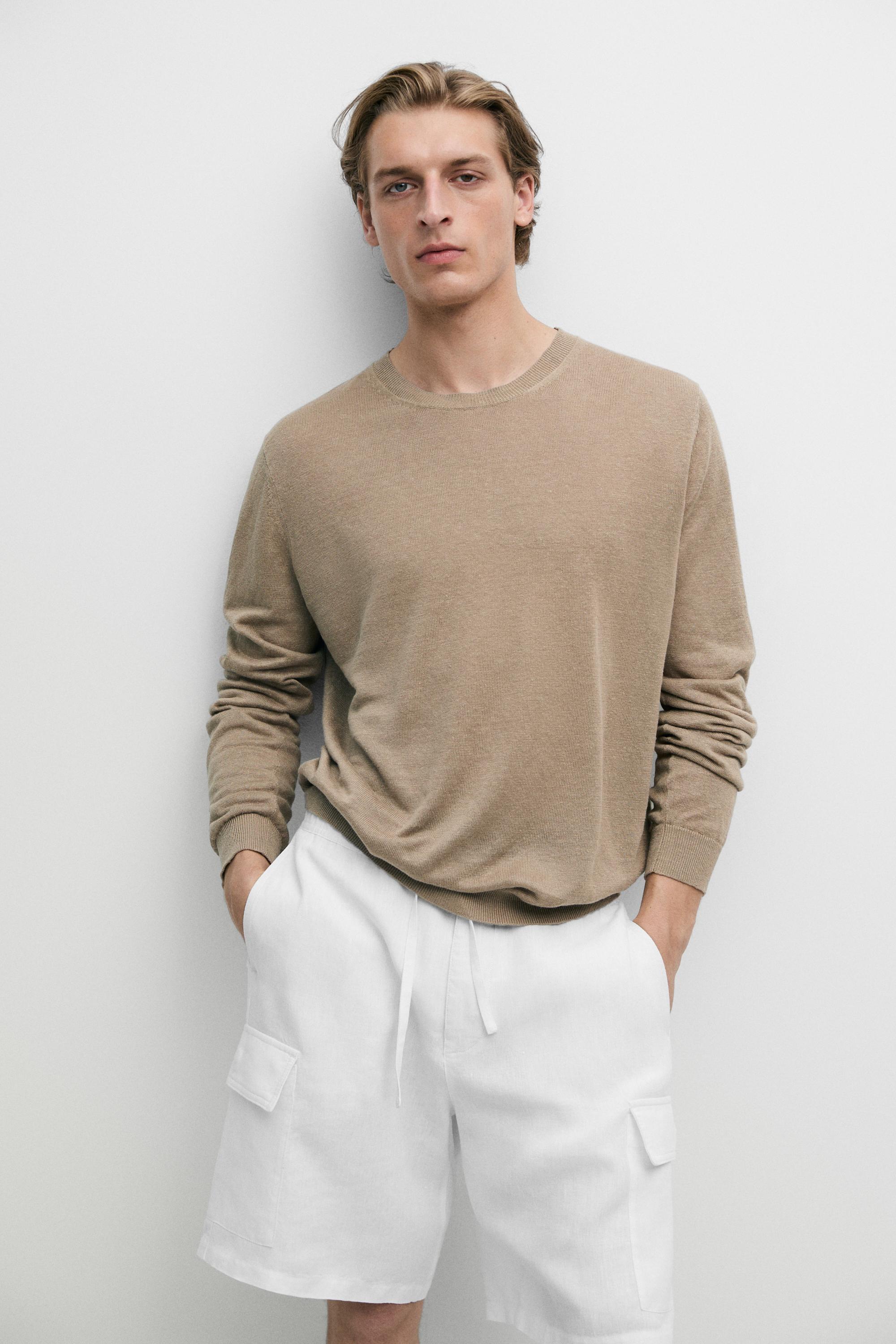 100% linen knit crew neck sweater