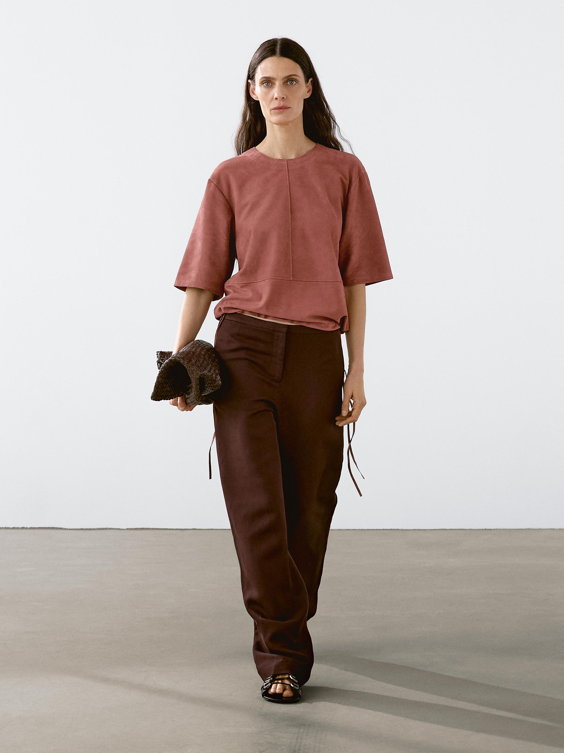Suede leather top with strap detail