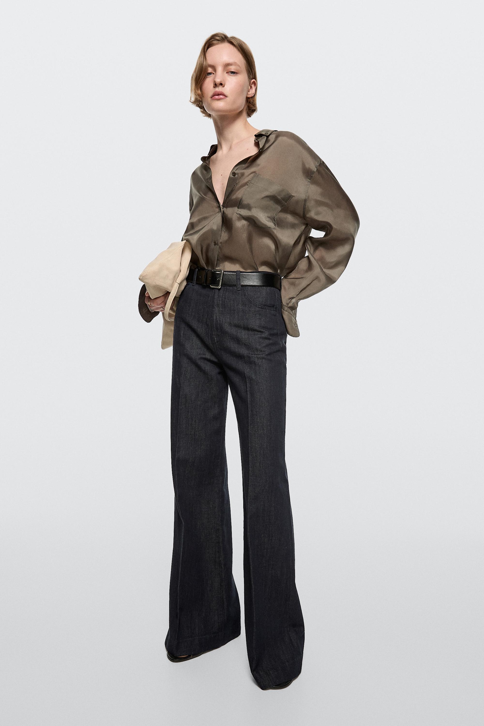 High-waist palazzo denim pants co-ord