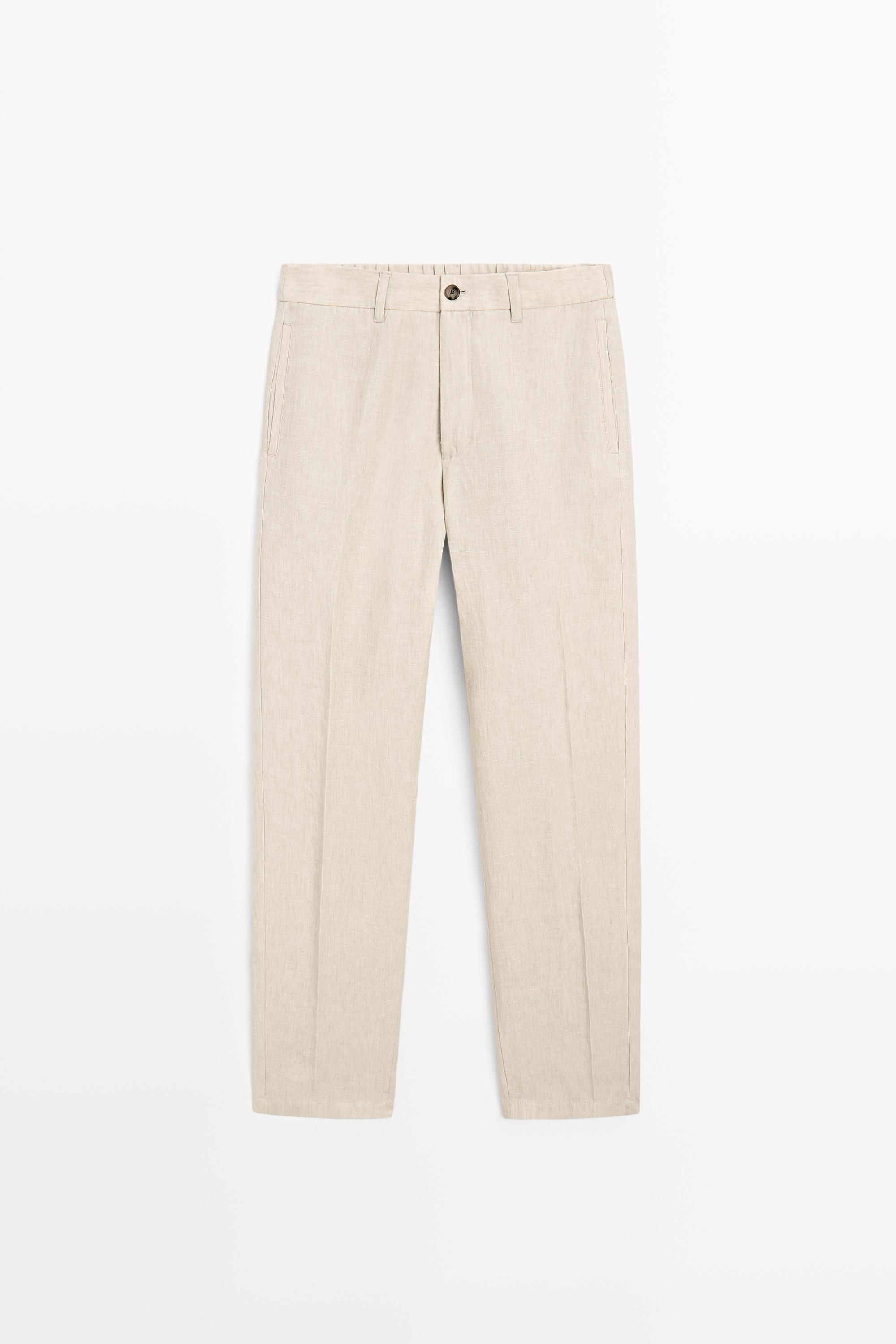 100% Linen Elastic-Waist Pants