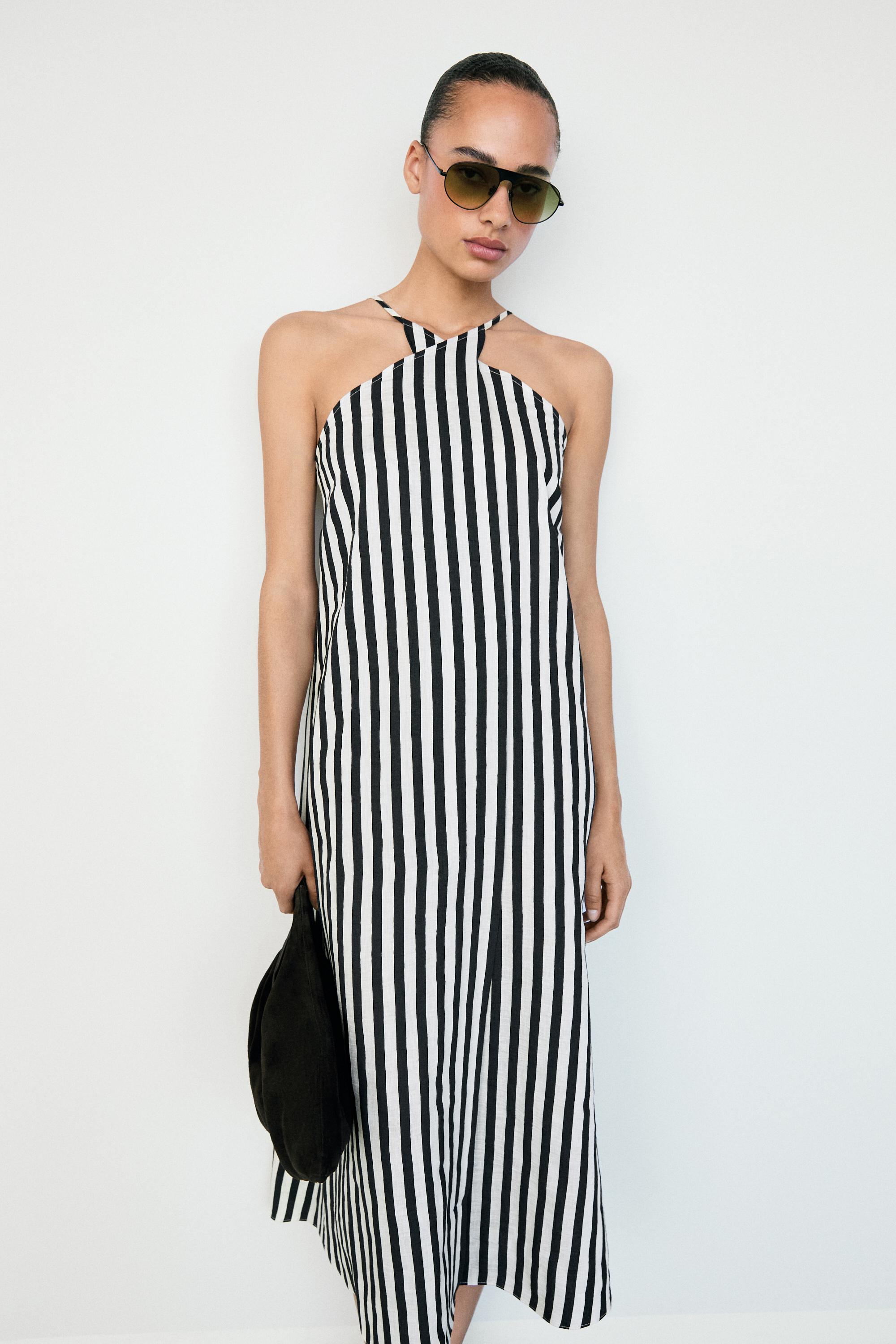 Striped midi dress with crisscross straps