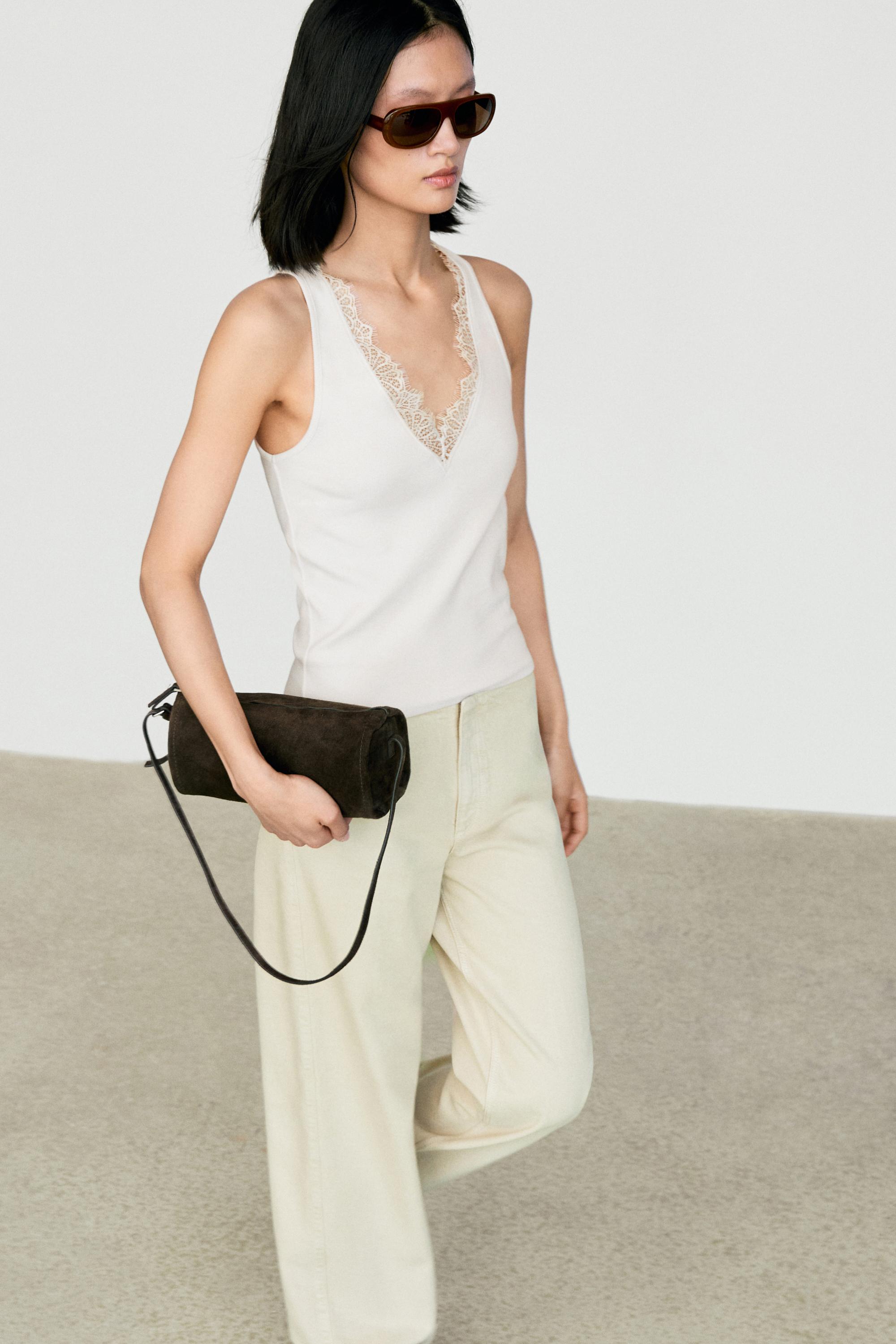 V-neck lace trim camisole top