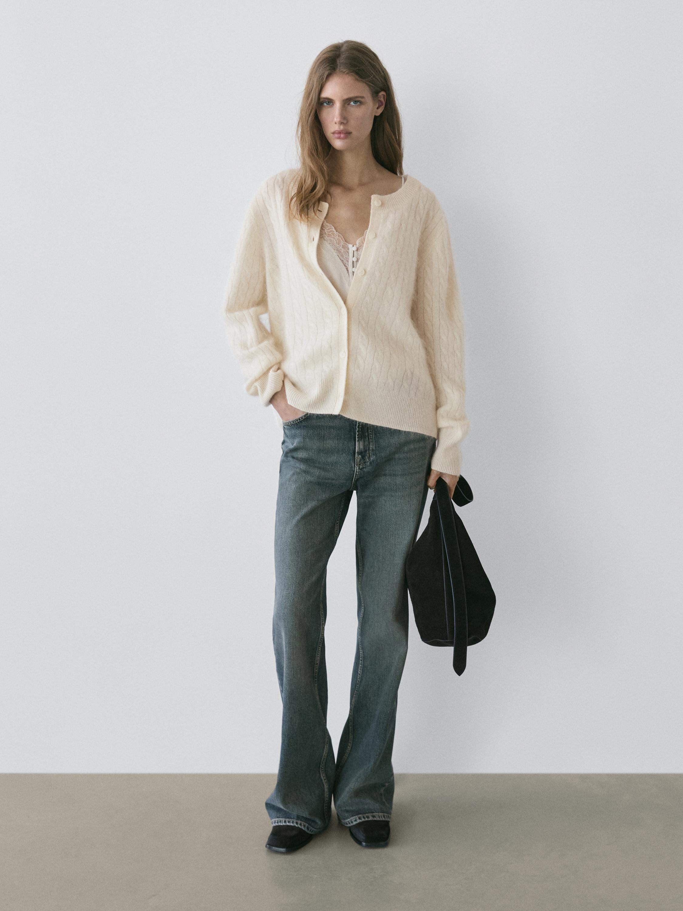 Cable-knit wool cardigan