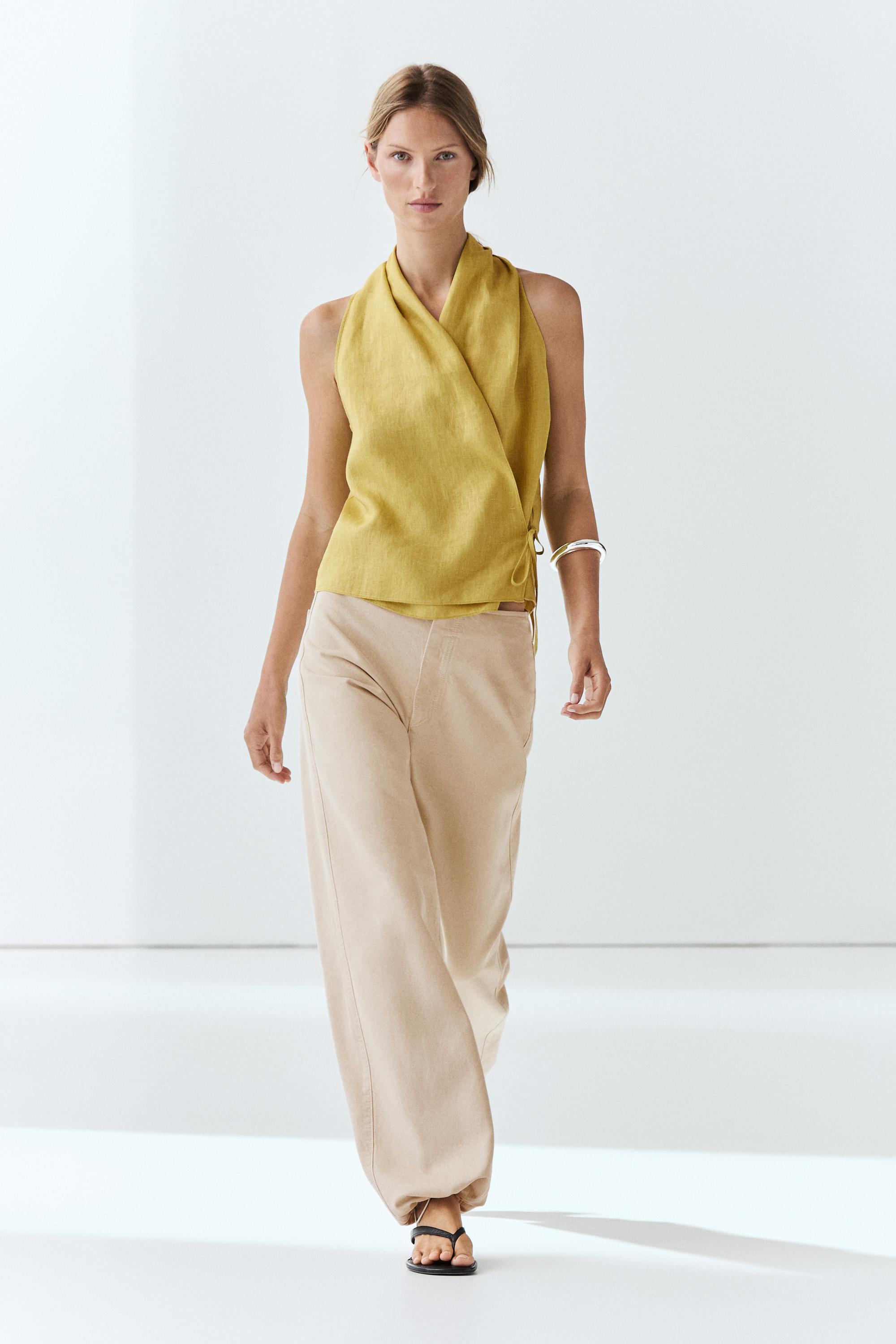 100% linen crossover halter top