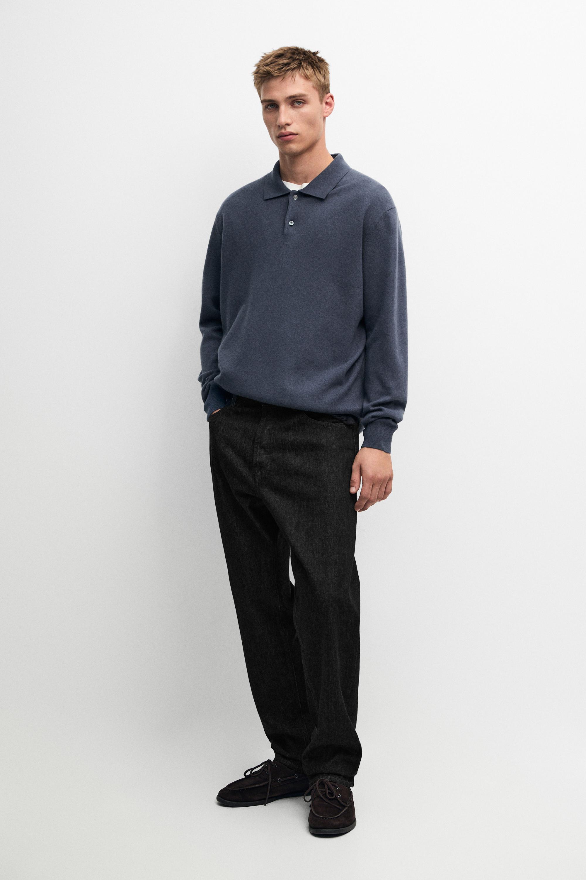 Wool blend knit polo sweater
