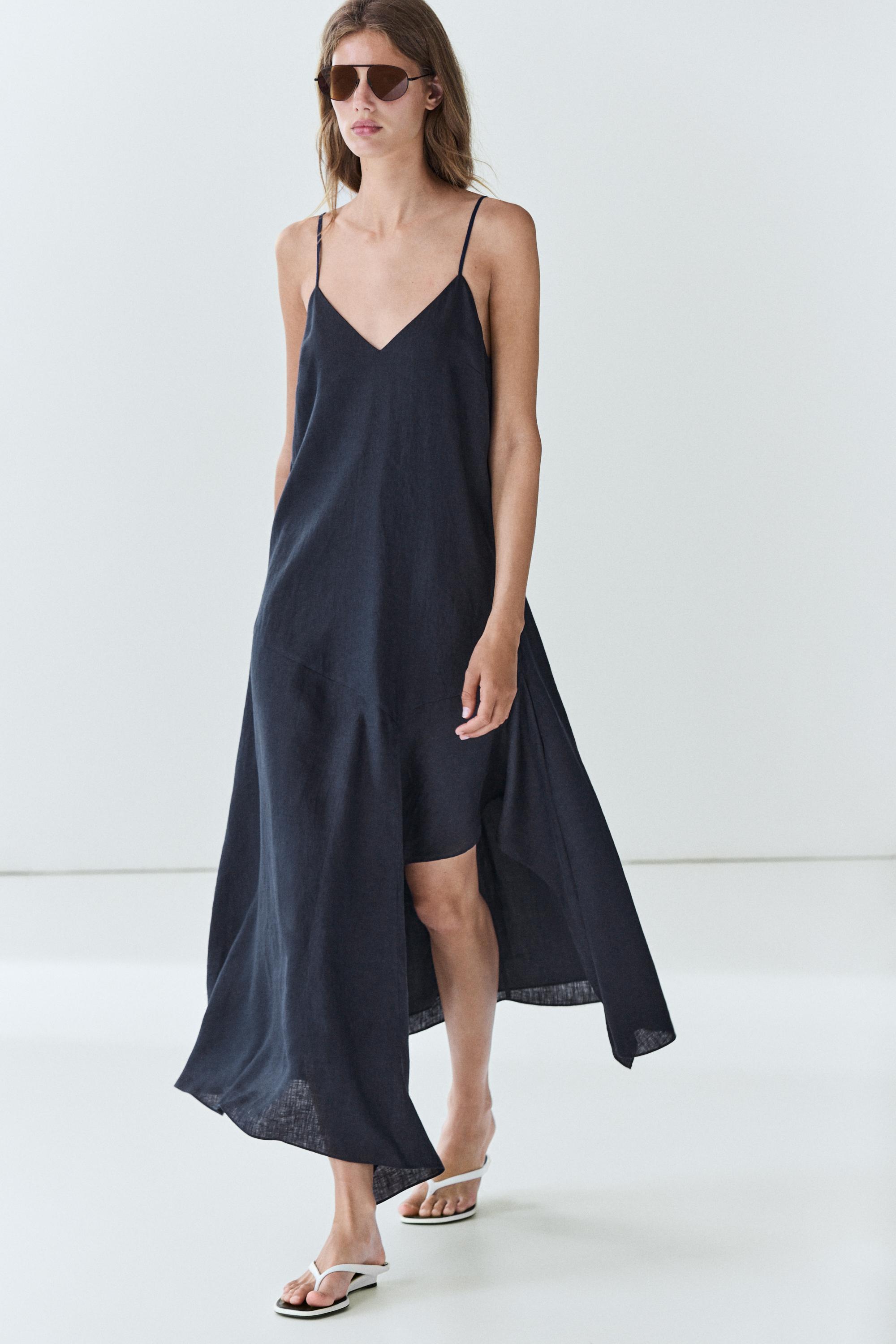 100% linen asymmetric midi dress