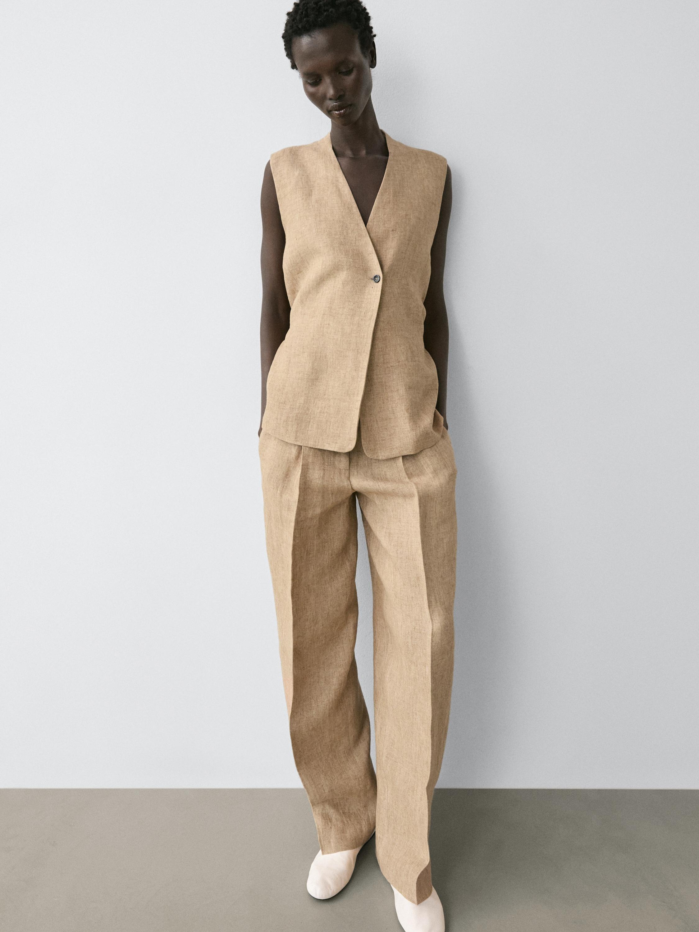 Linen waistcoat with crossover fastening