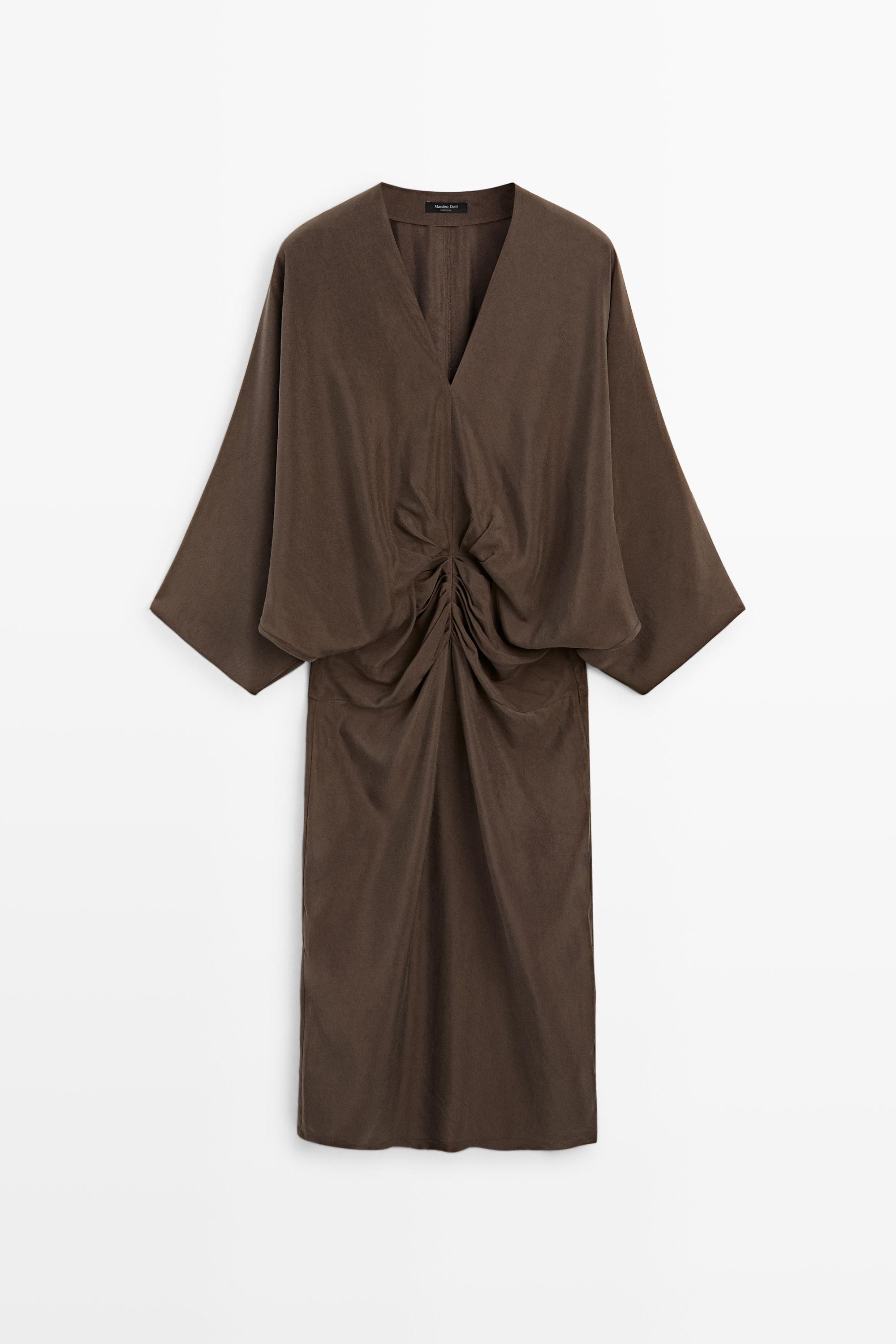 Fluid midi dress with gathered sash