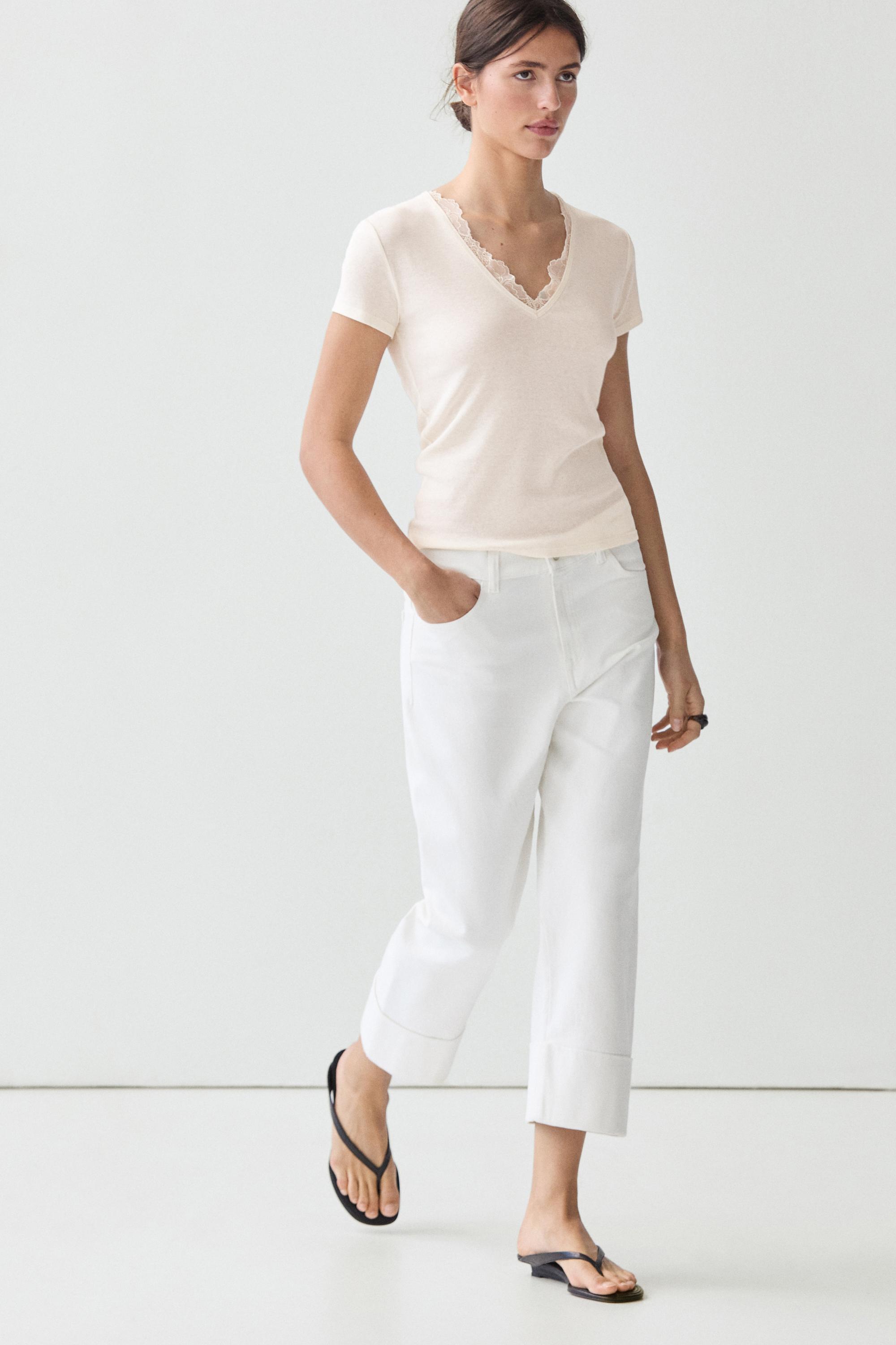 Lace-detail V-neck T-shirt