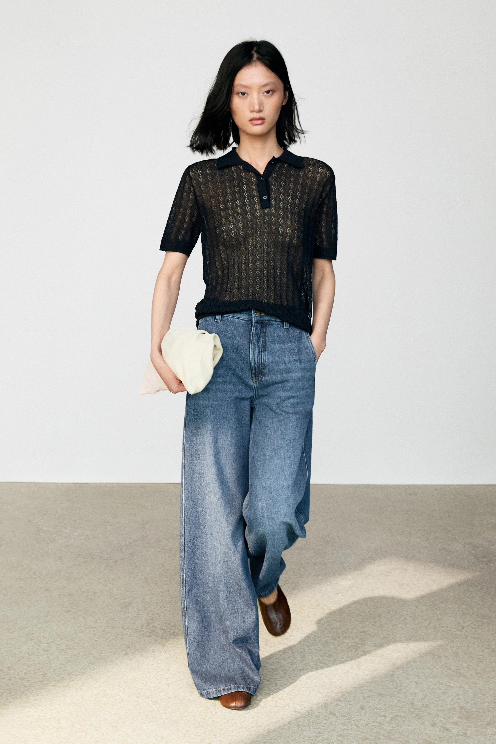 Open-knit polo sweater