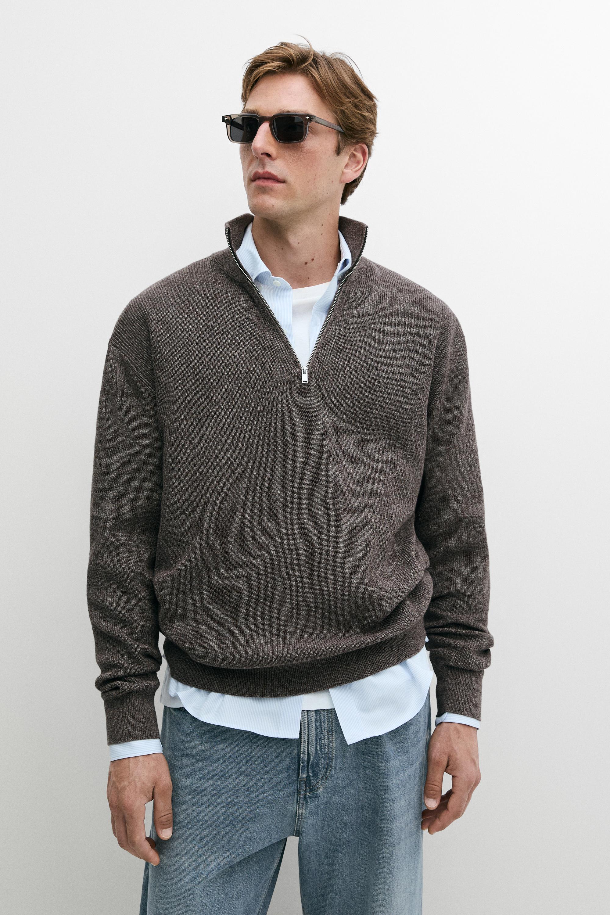 Mock neck knit sweater with zip