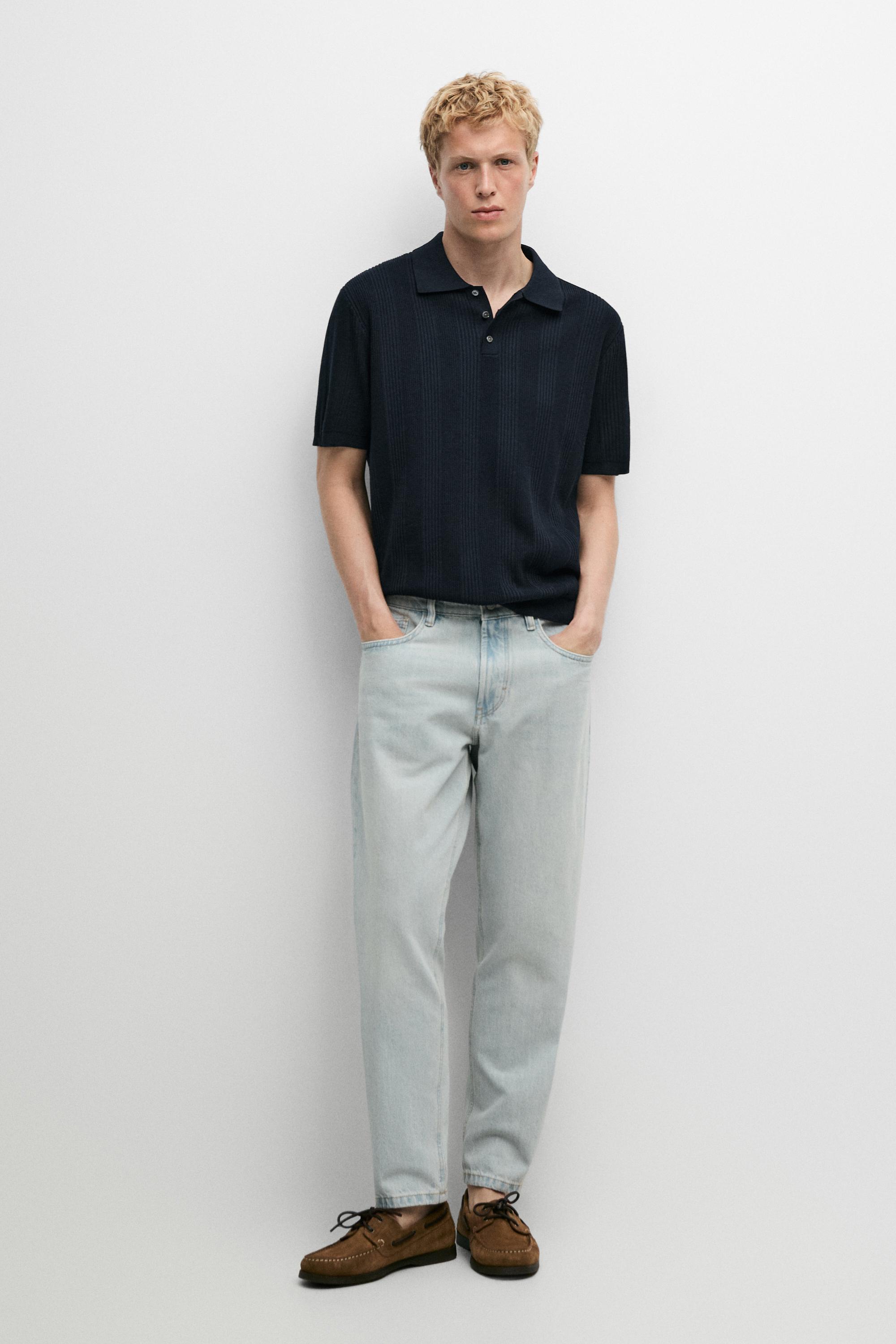 100% cotton textured striped knit polo shirt