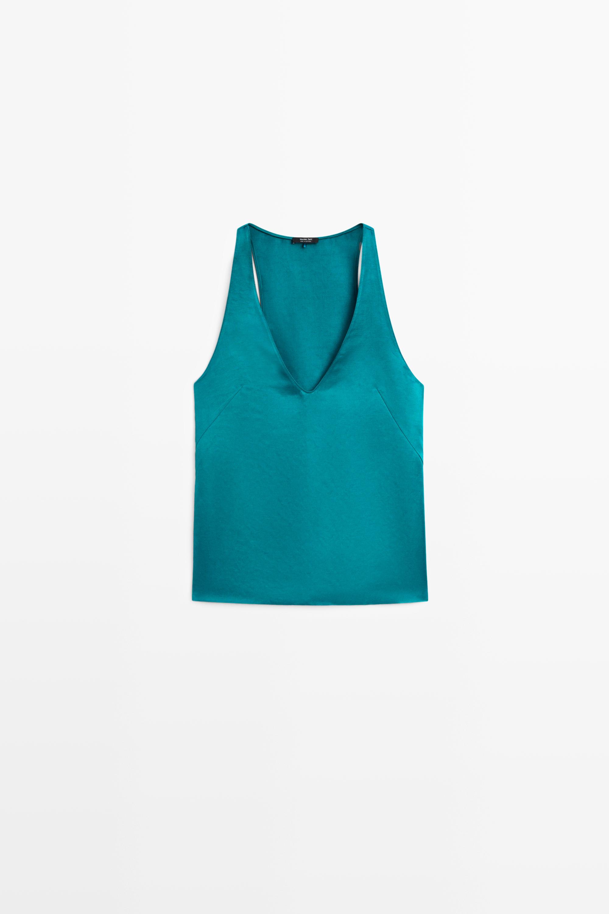 Satin linen blend V-neck top