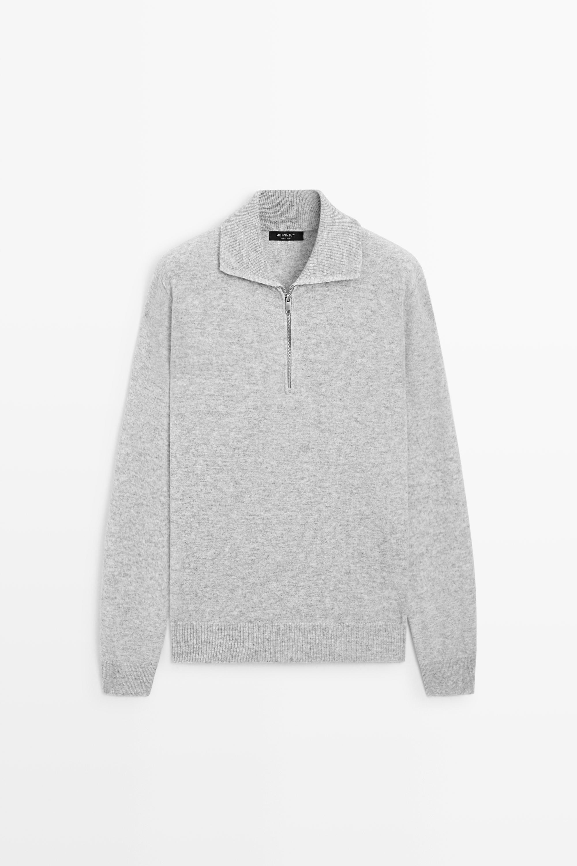 Mock neck zip-up knit sweater