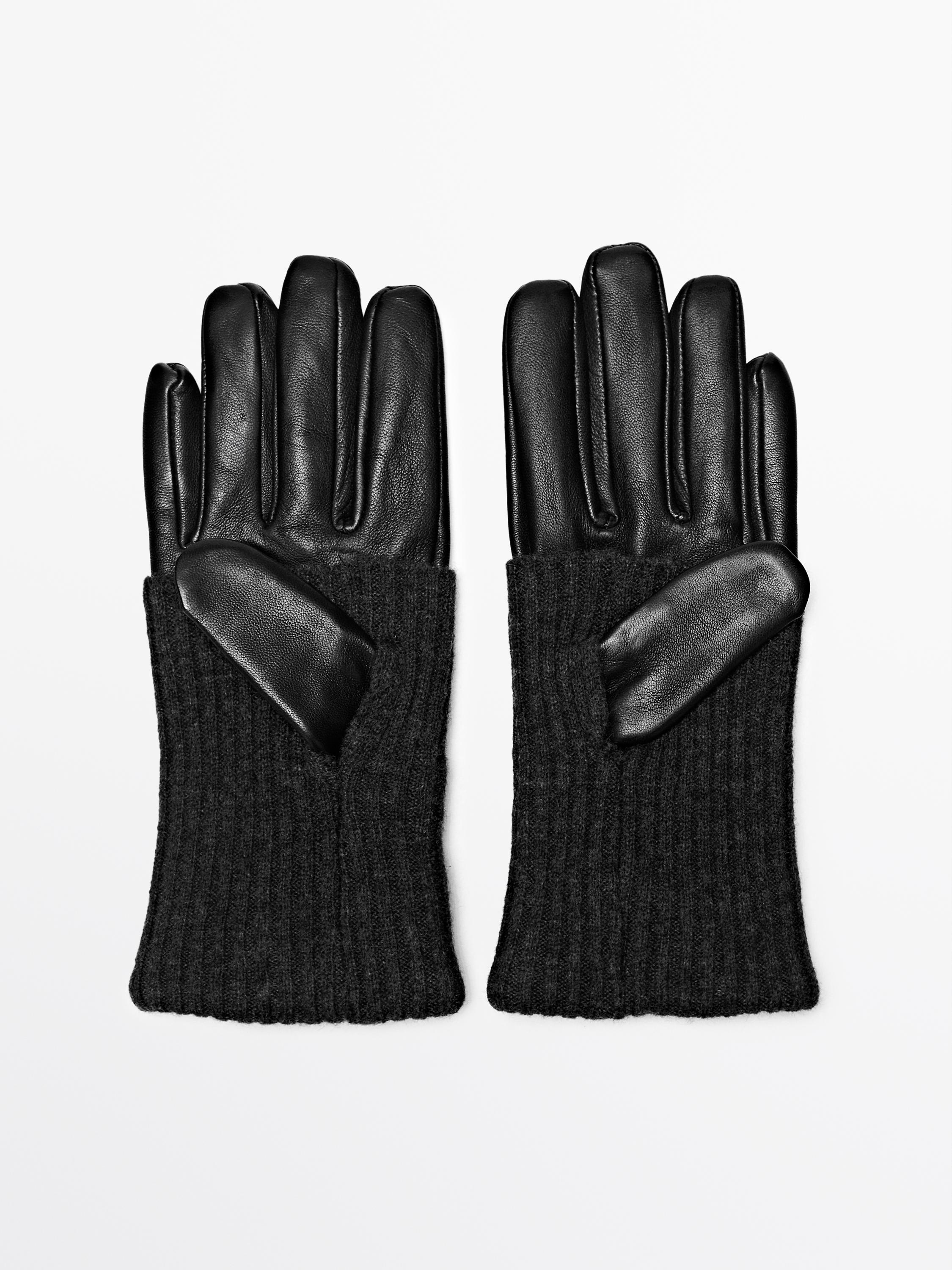 Contrast nappa leather and knit gloves