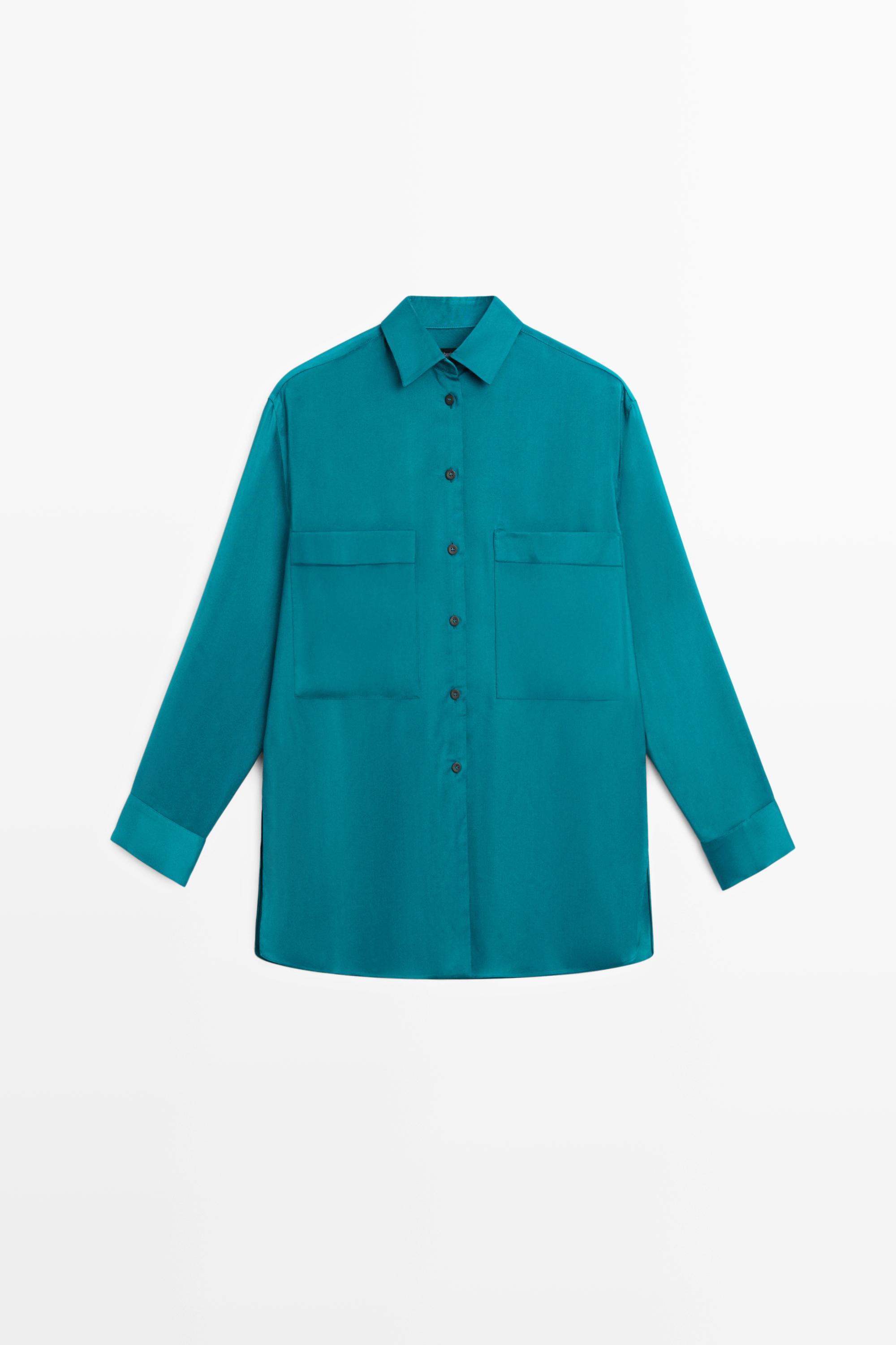 Flowing satin shirt with pockets