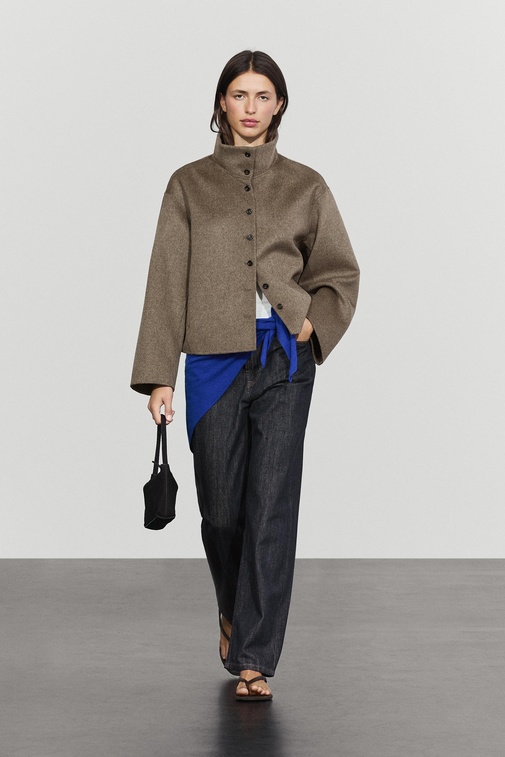 Wool blend stand collar jacket