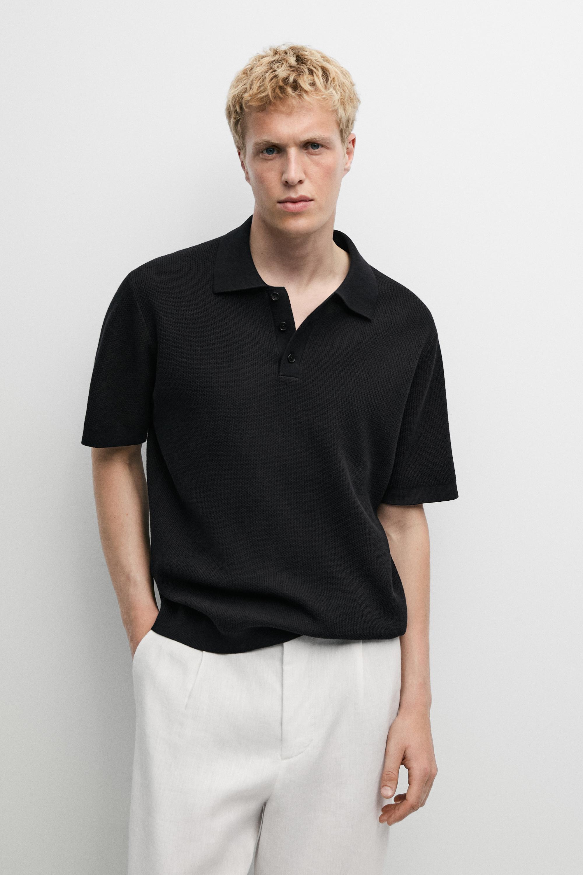 100% cotton textured contrast polo shirt