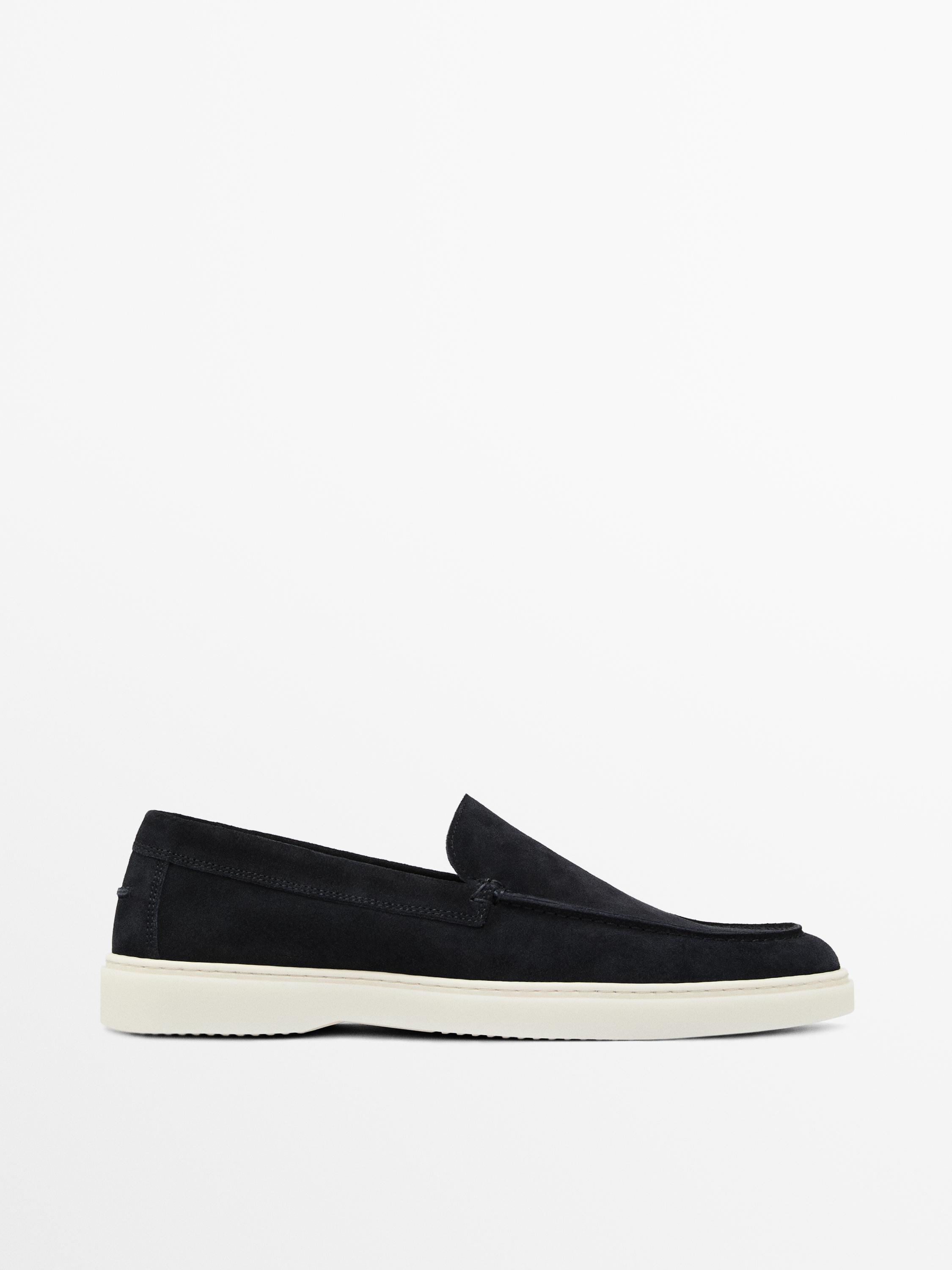 Split leather loafers with moc toe