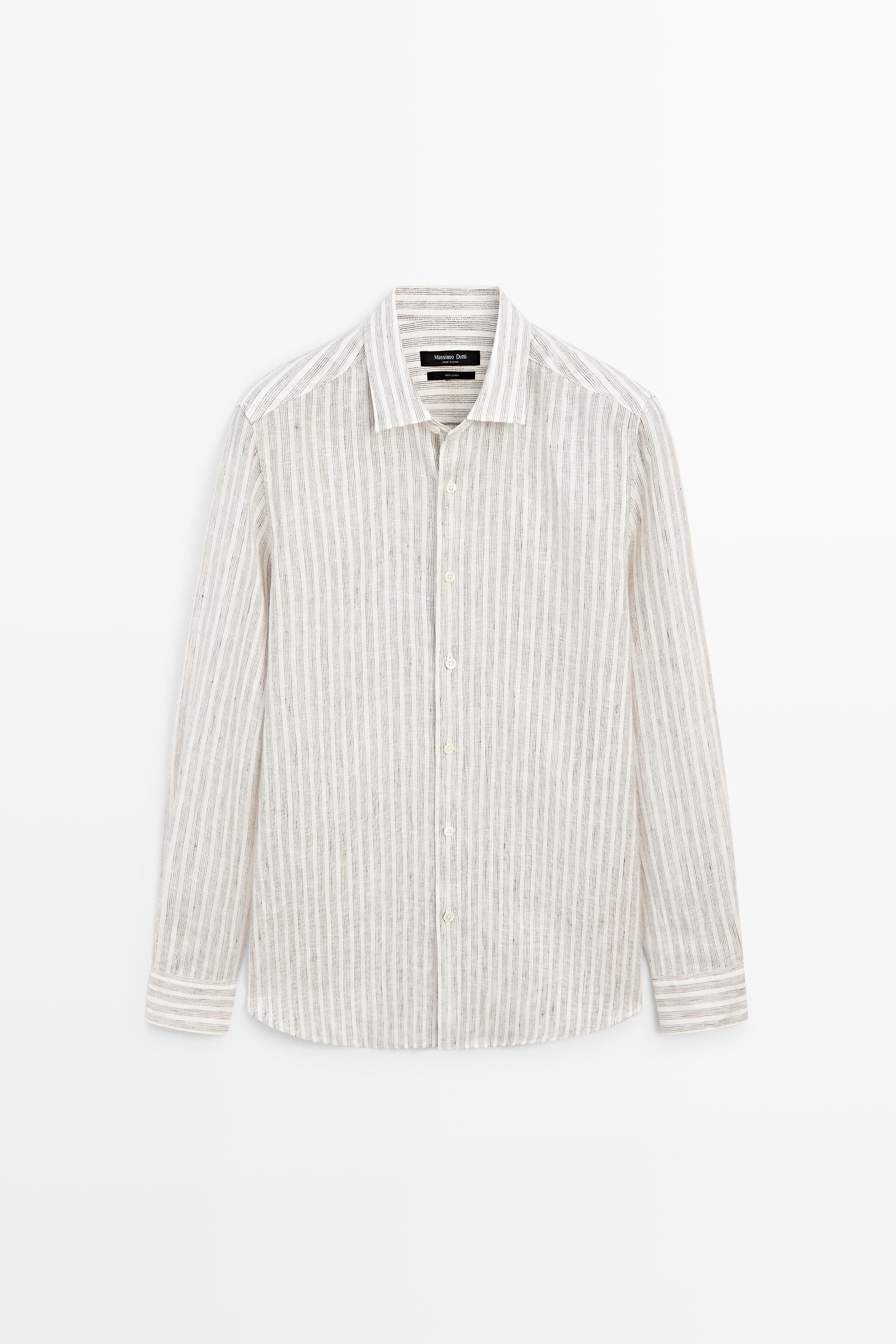 100% linen regular fit striped shirt