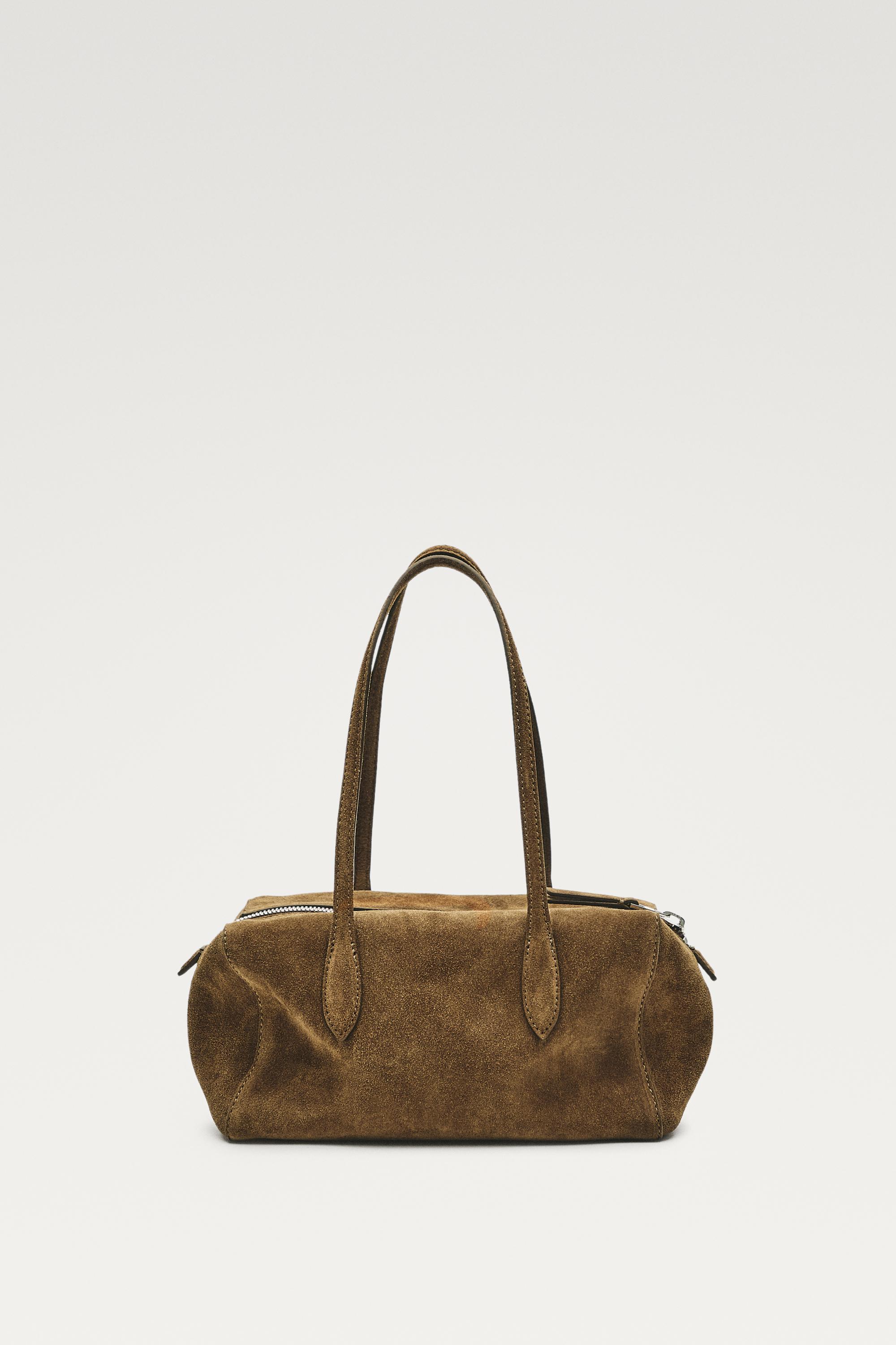 Split suede leather mini satchel bag