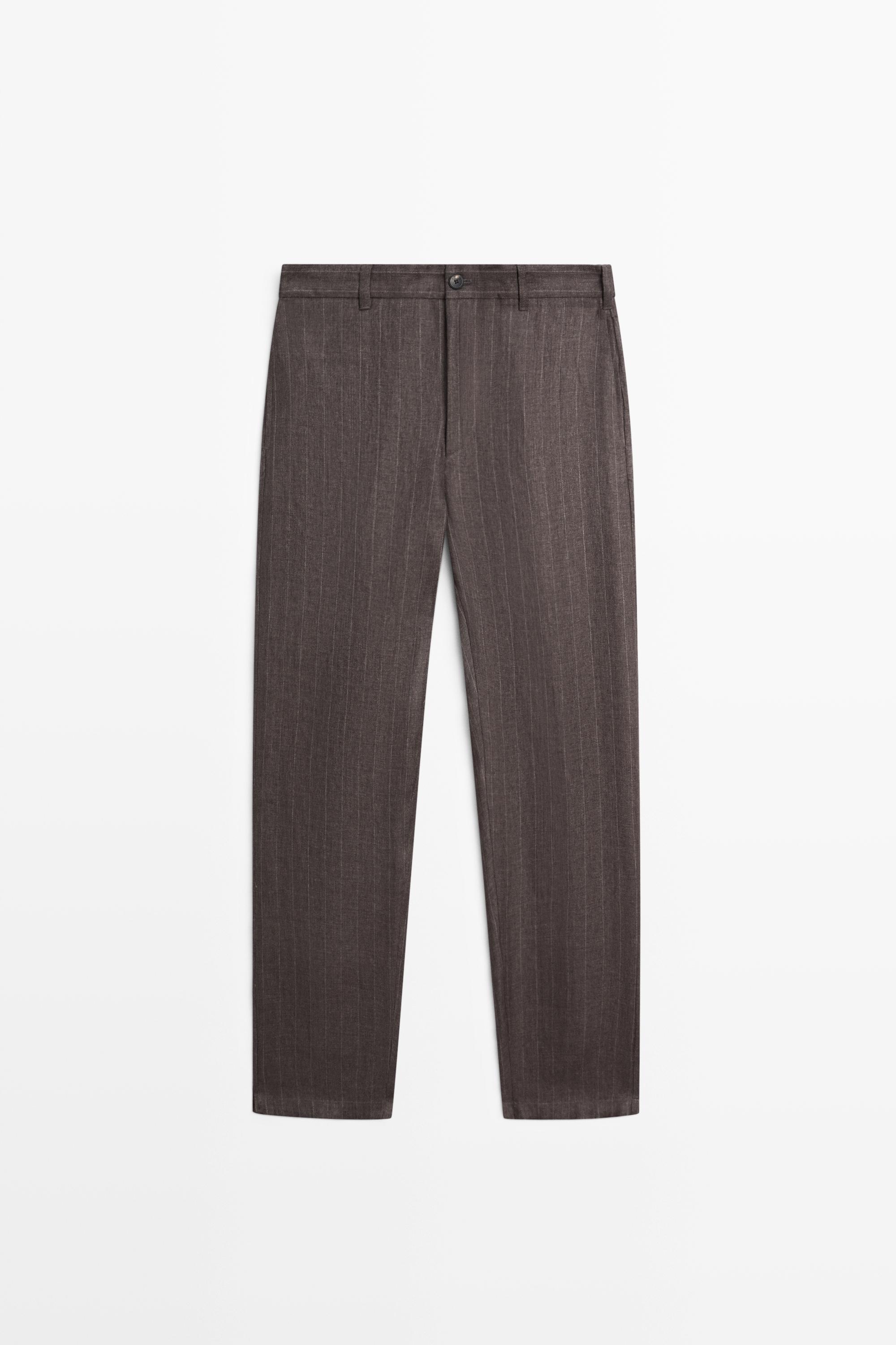 100% linen striped straight-leg pants