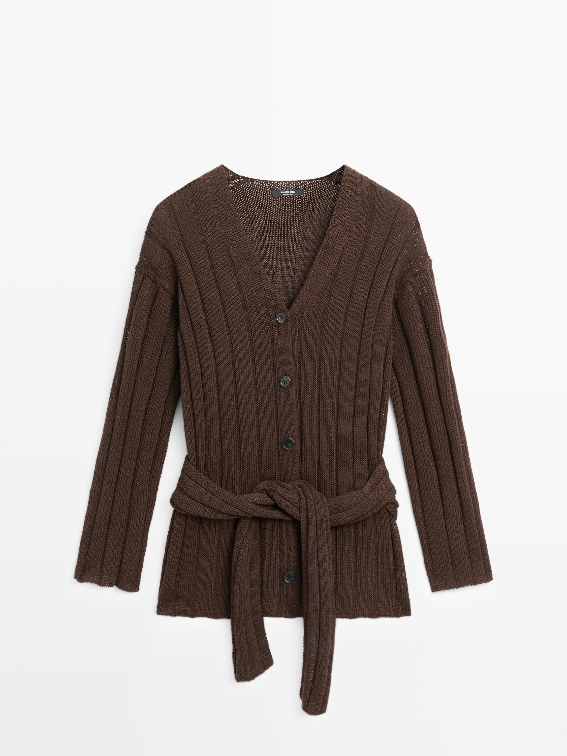 Knit cardigan with waist detail