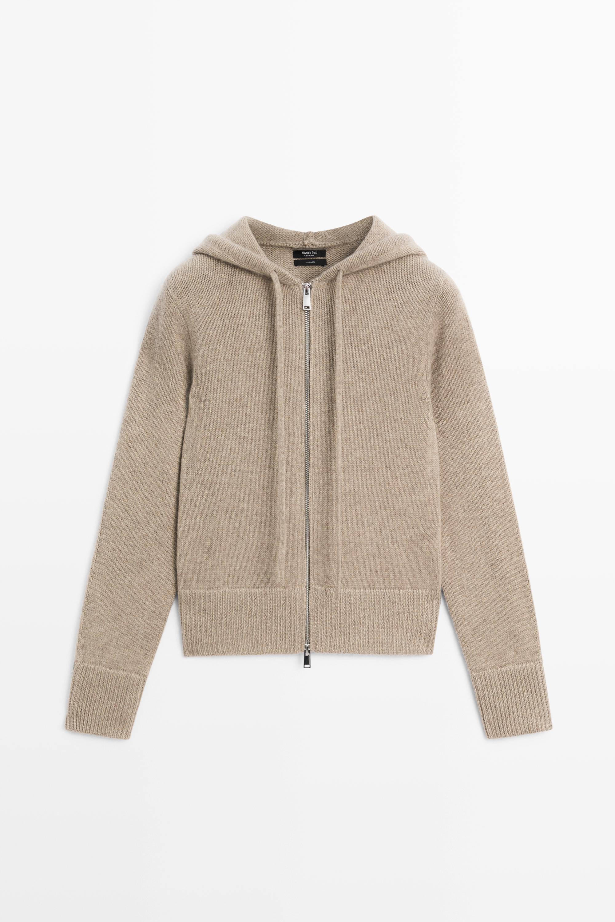 100% cashmere hooded zip-up cardigan