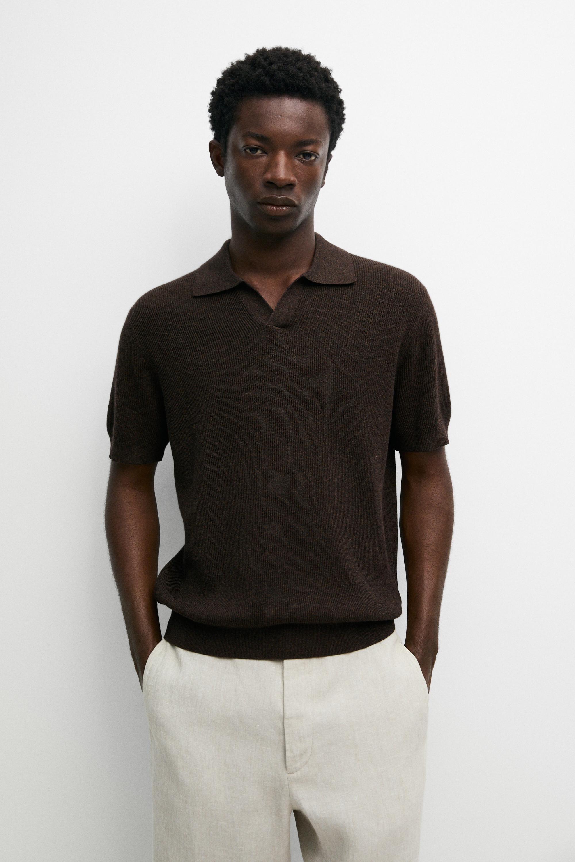 Cotton blend knit polo sweater