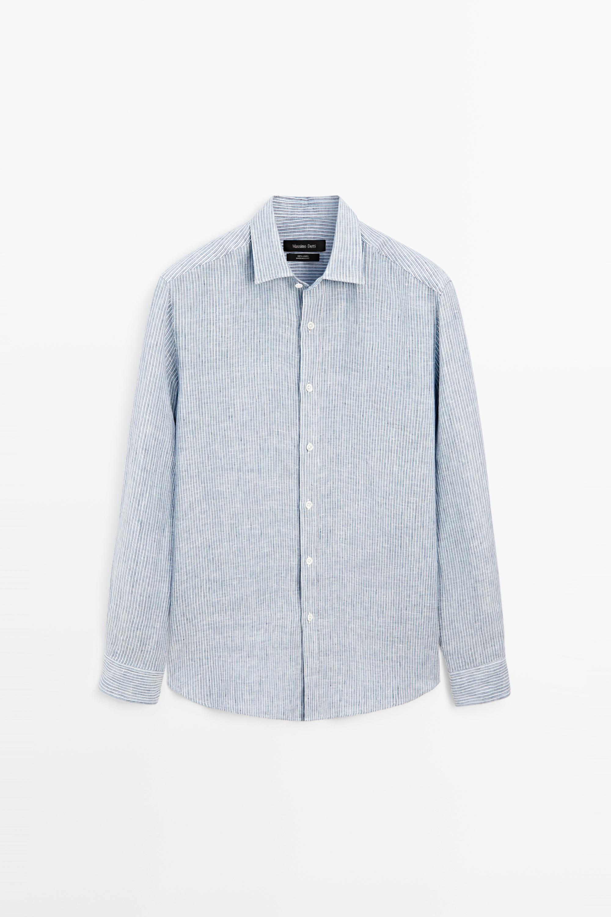 100% linen regular fit striped shirt