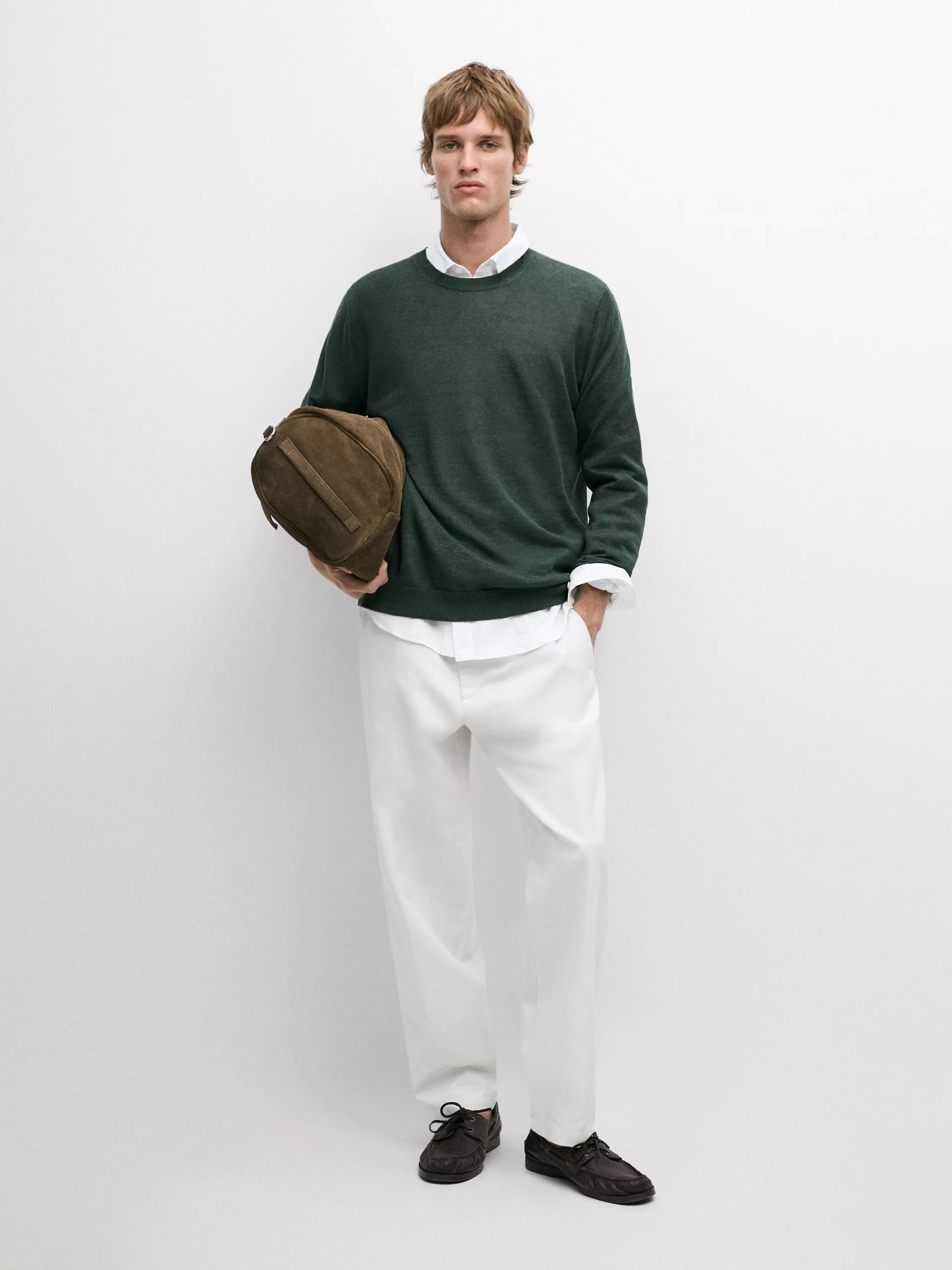 100% linen knit crew neck sweater
