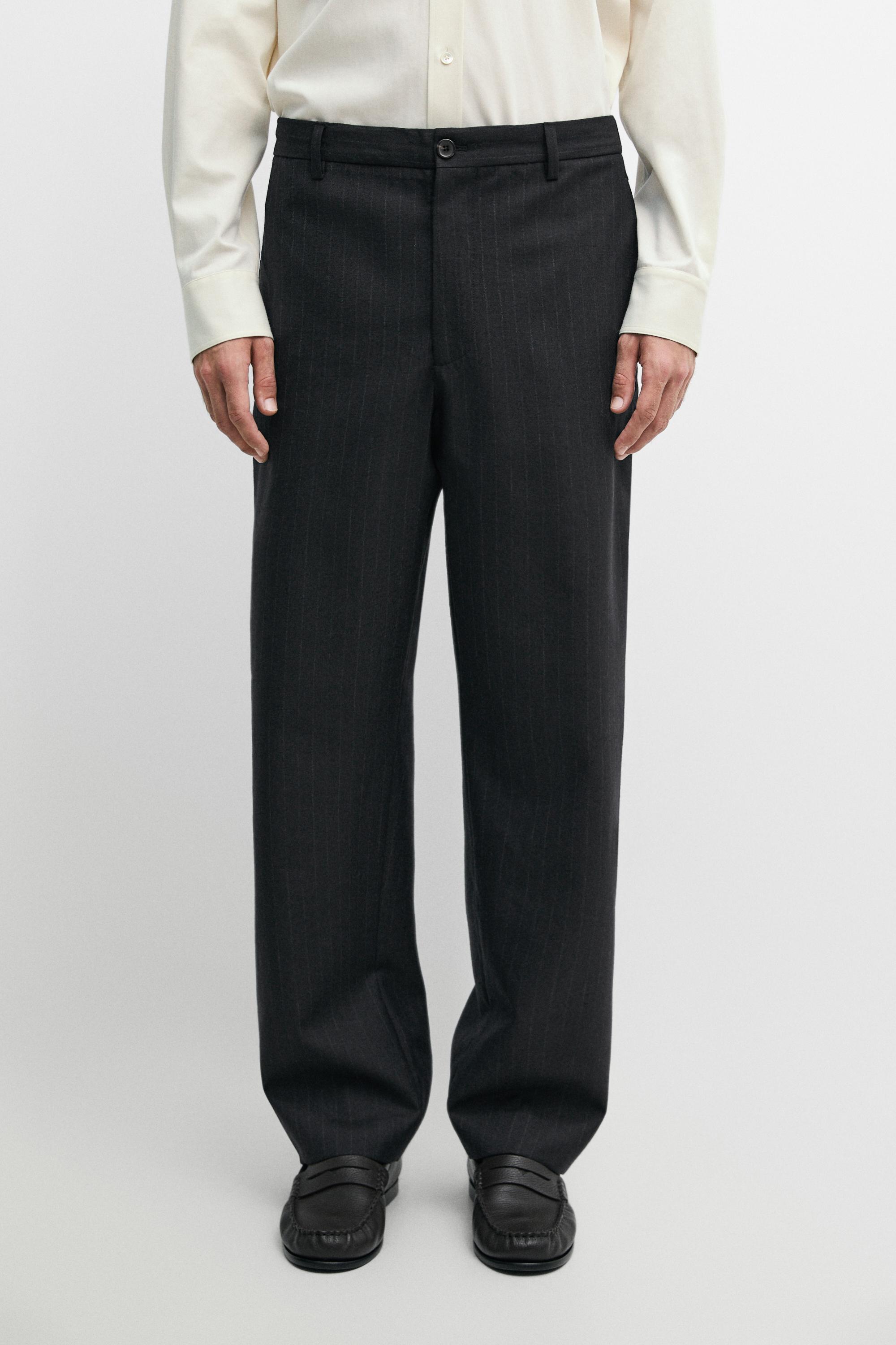 100% wool striped relaxed fit trousers