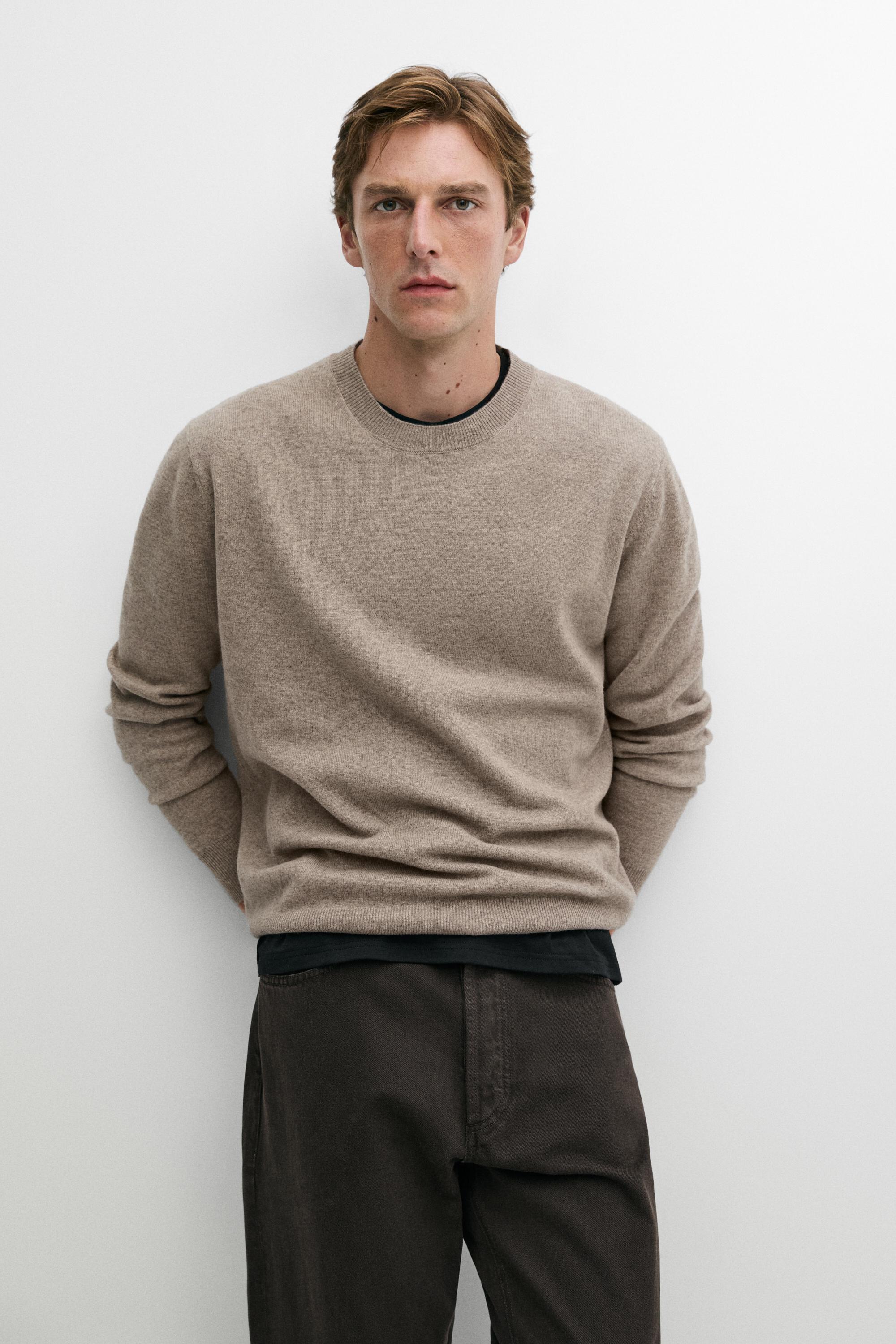 Wool blend round neck knit sweater
