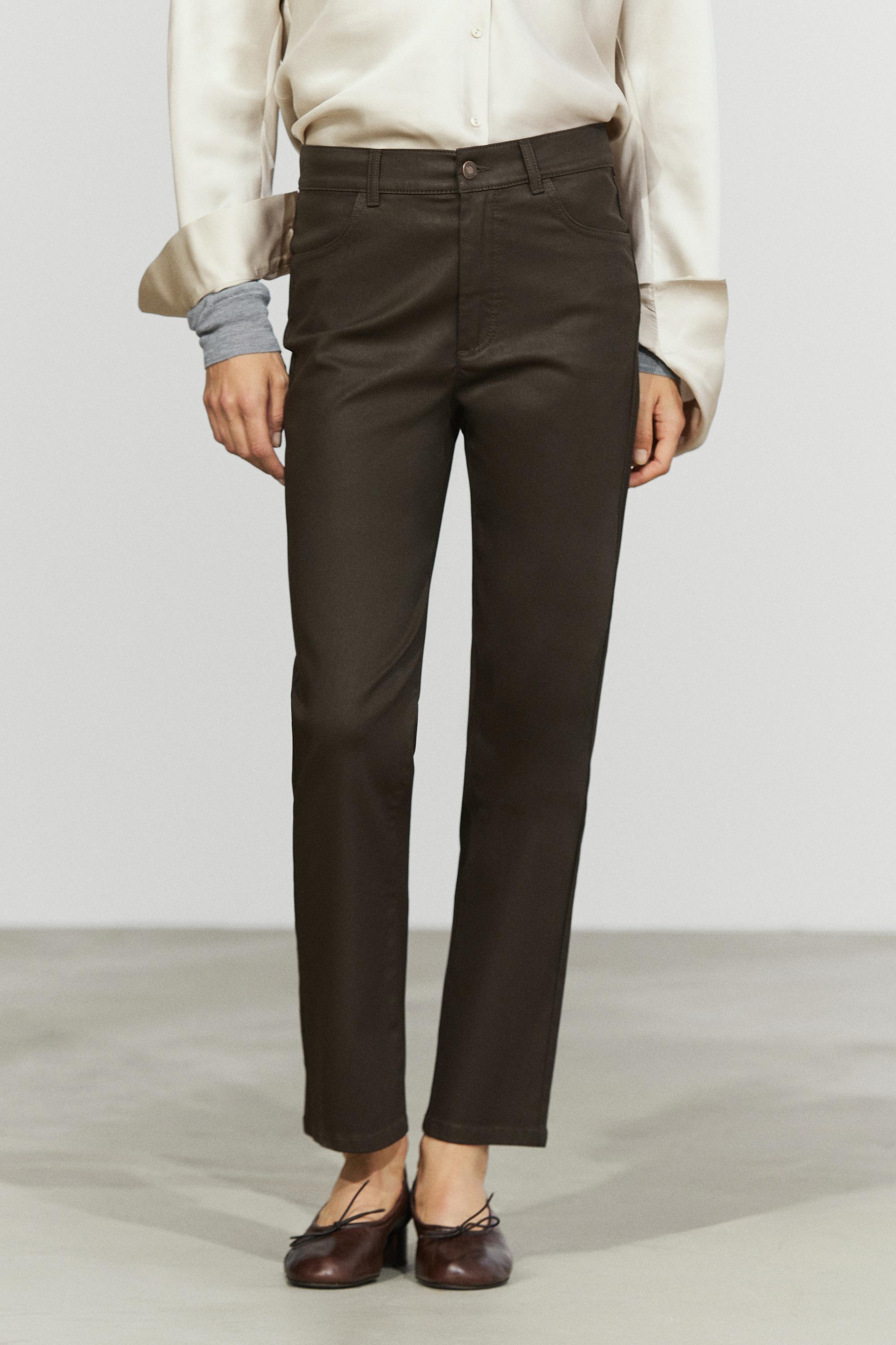 Waxed straight-leg pants