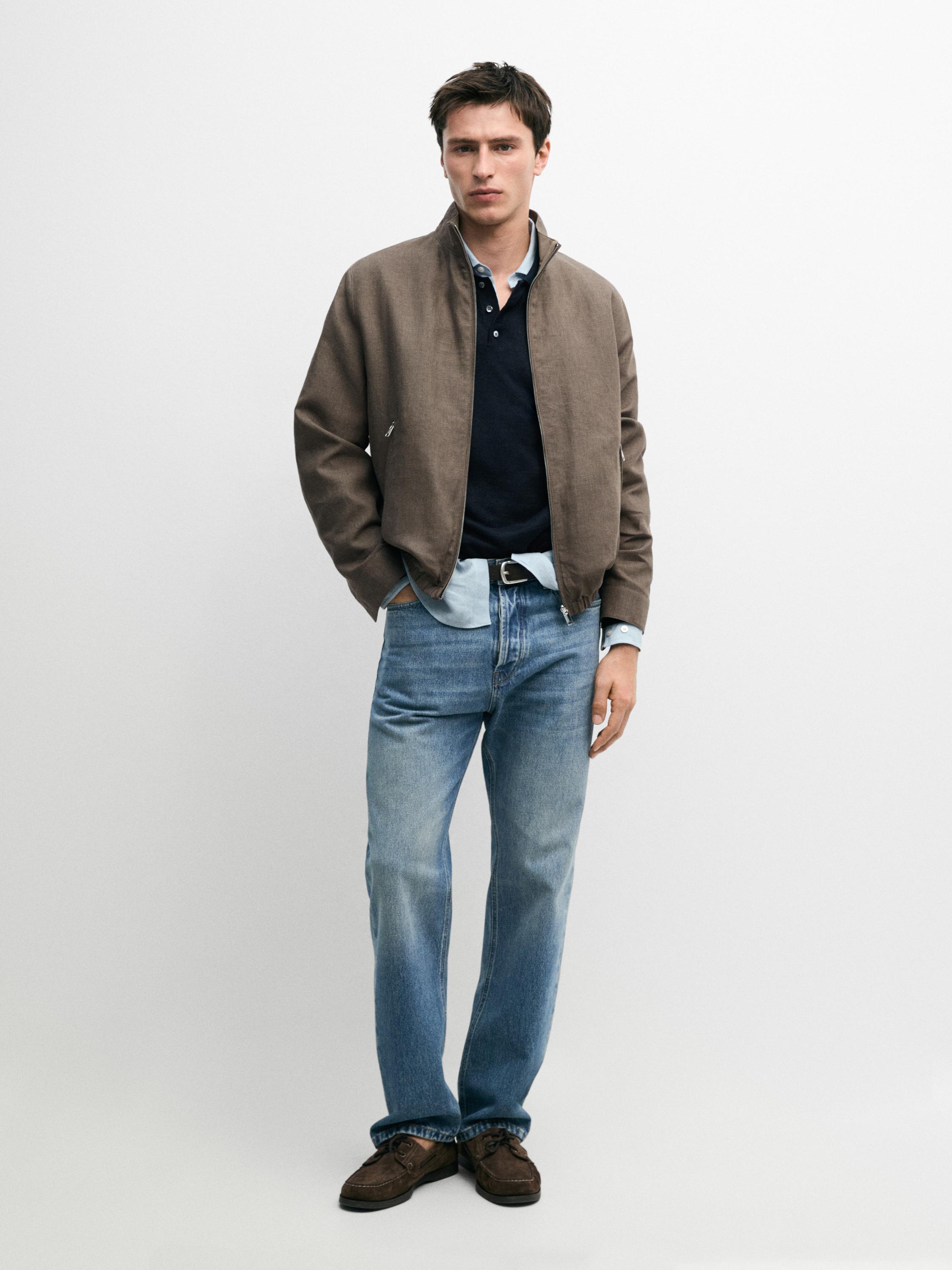 Short reversible linen blend jacket