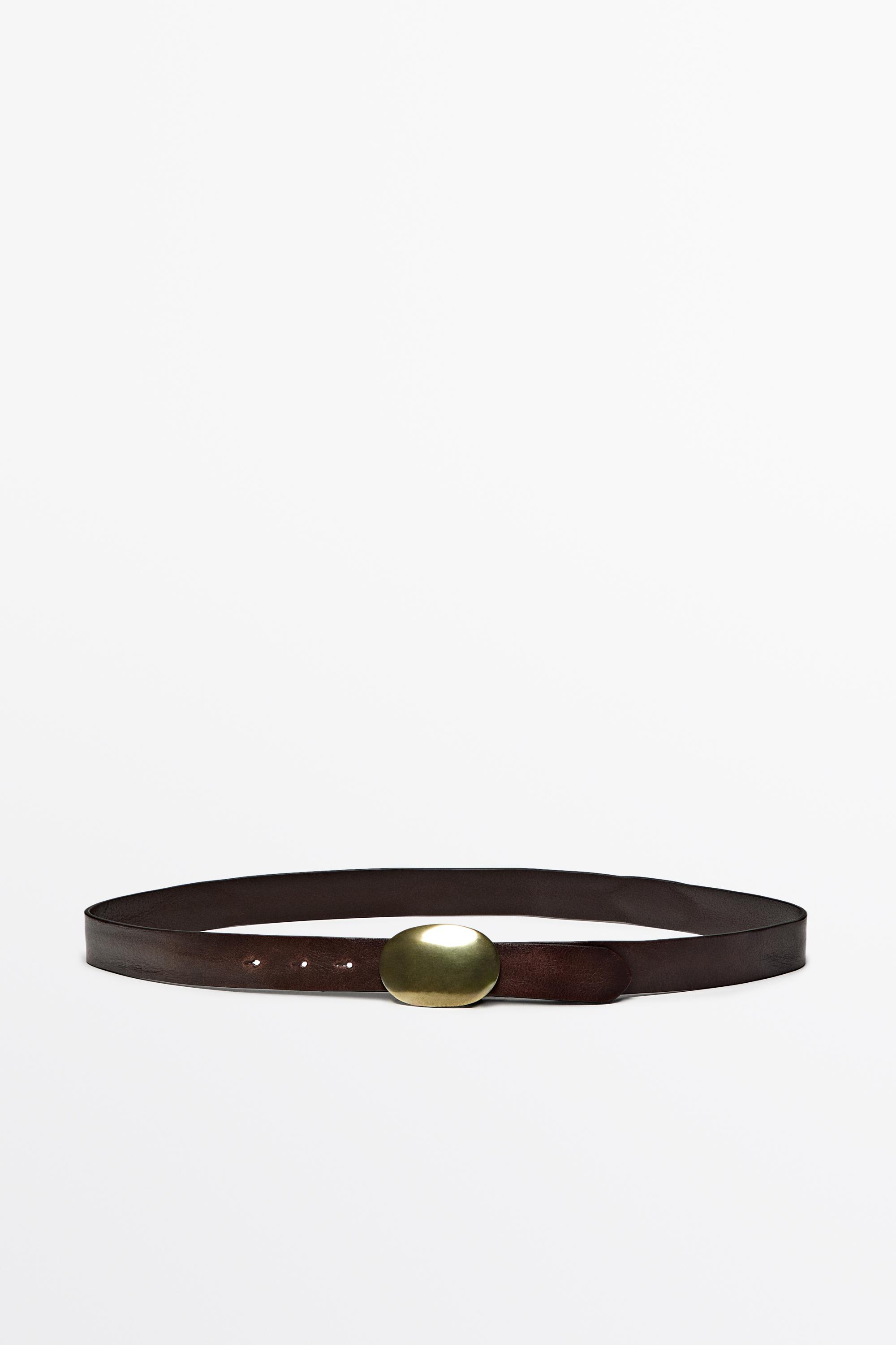 Nappa leather belt with metal plate buckle