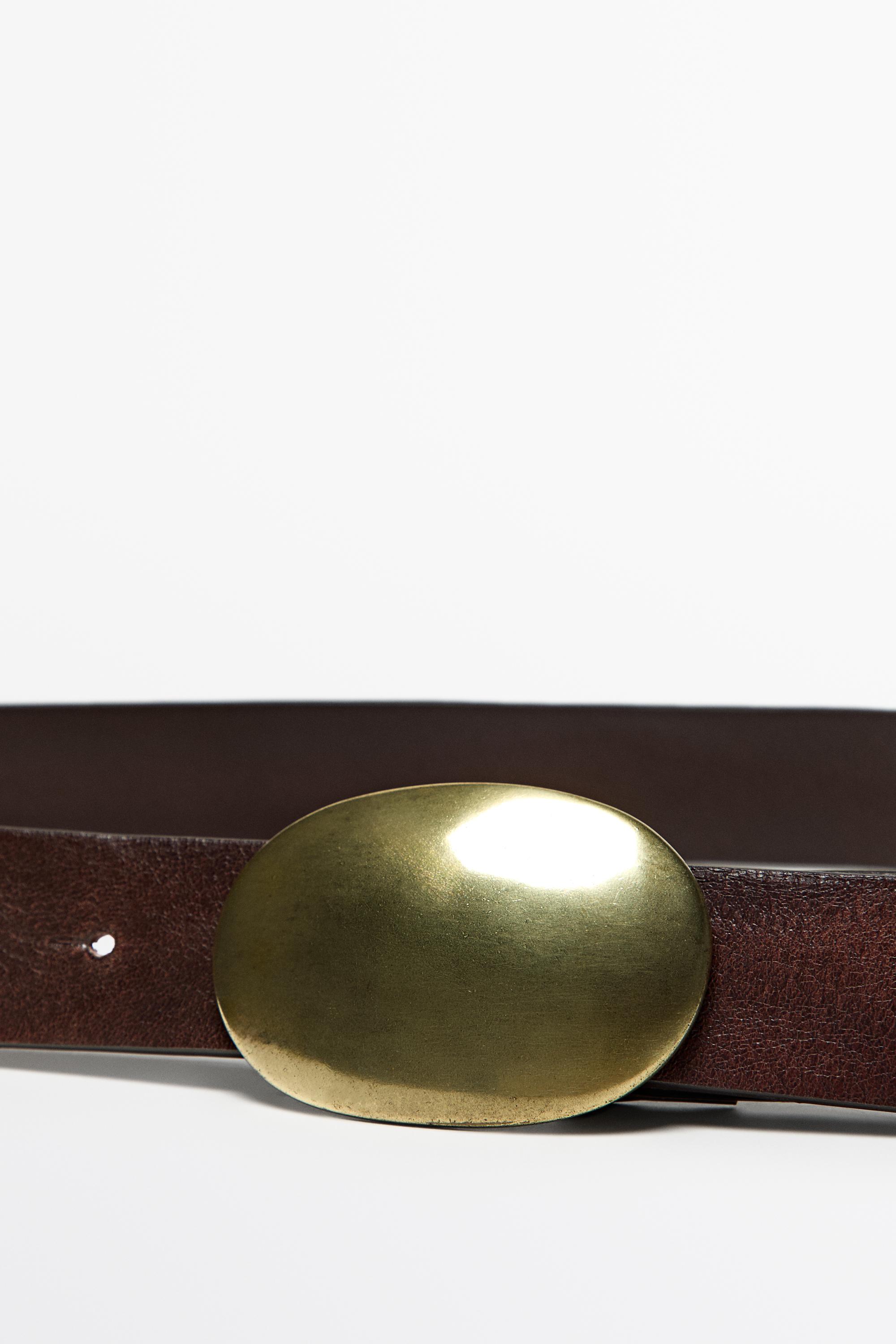 Nappa leather belt with metal plate buckle
