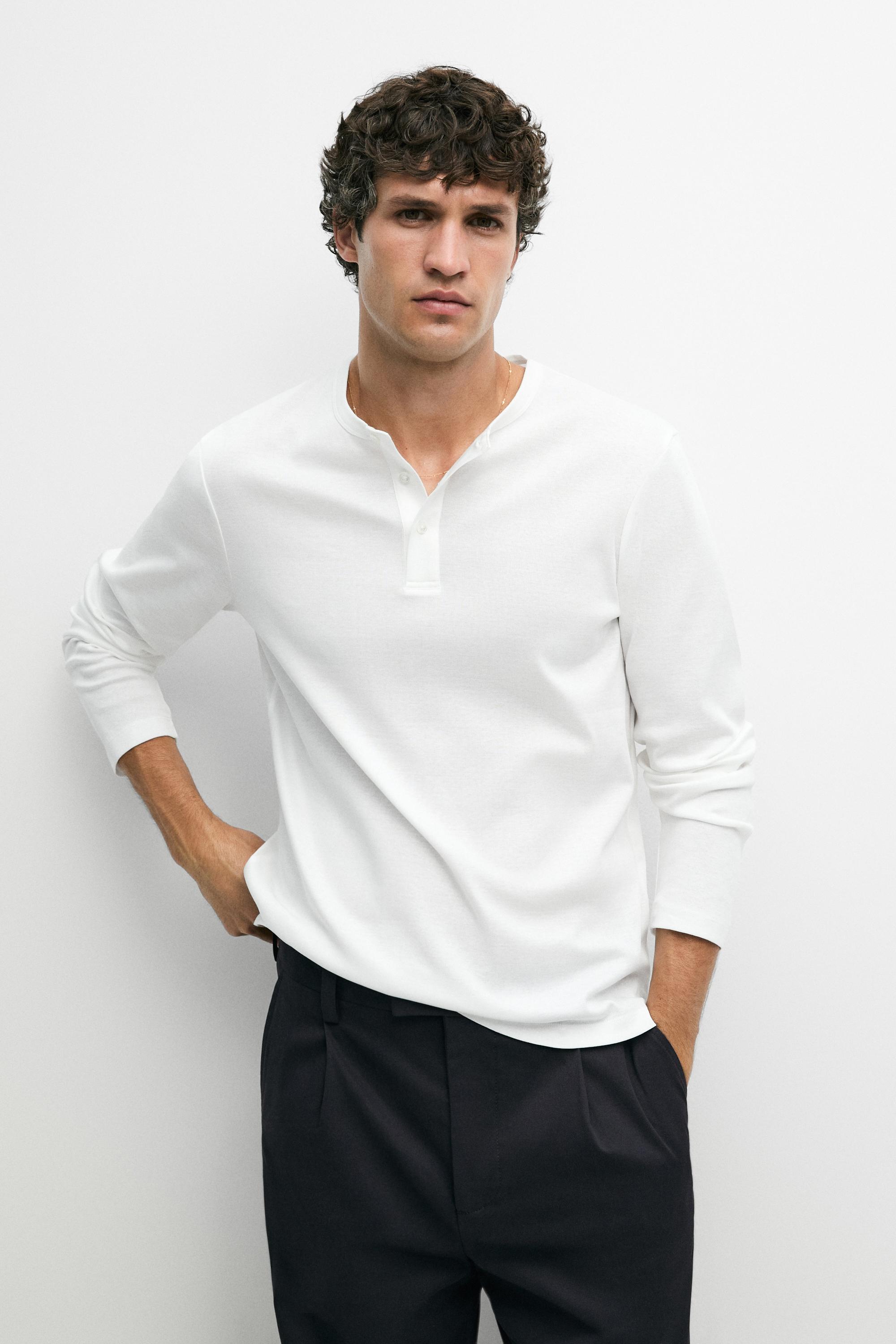 100% cotton long sleeve henley T-shirt
