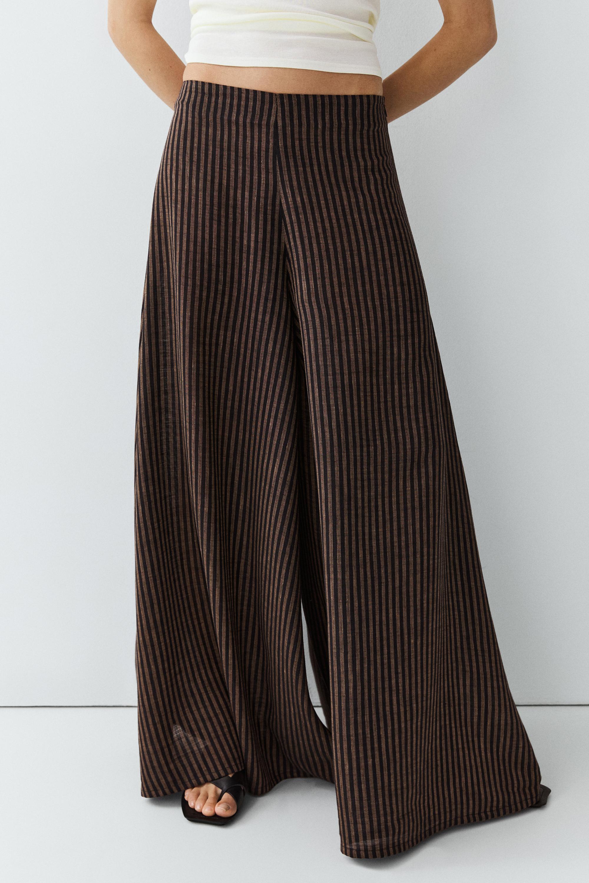 Striped flowing linen blend skort