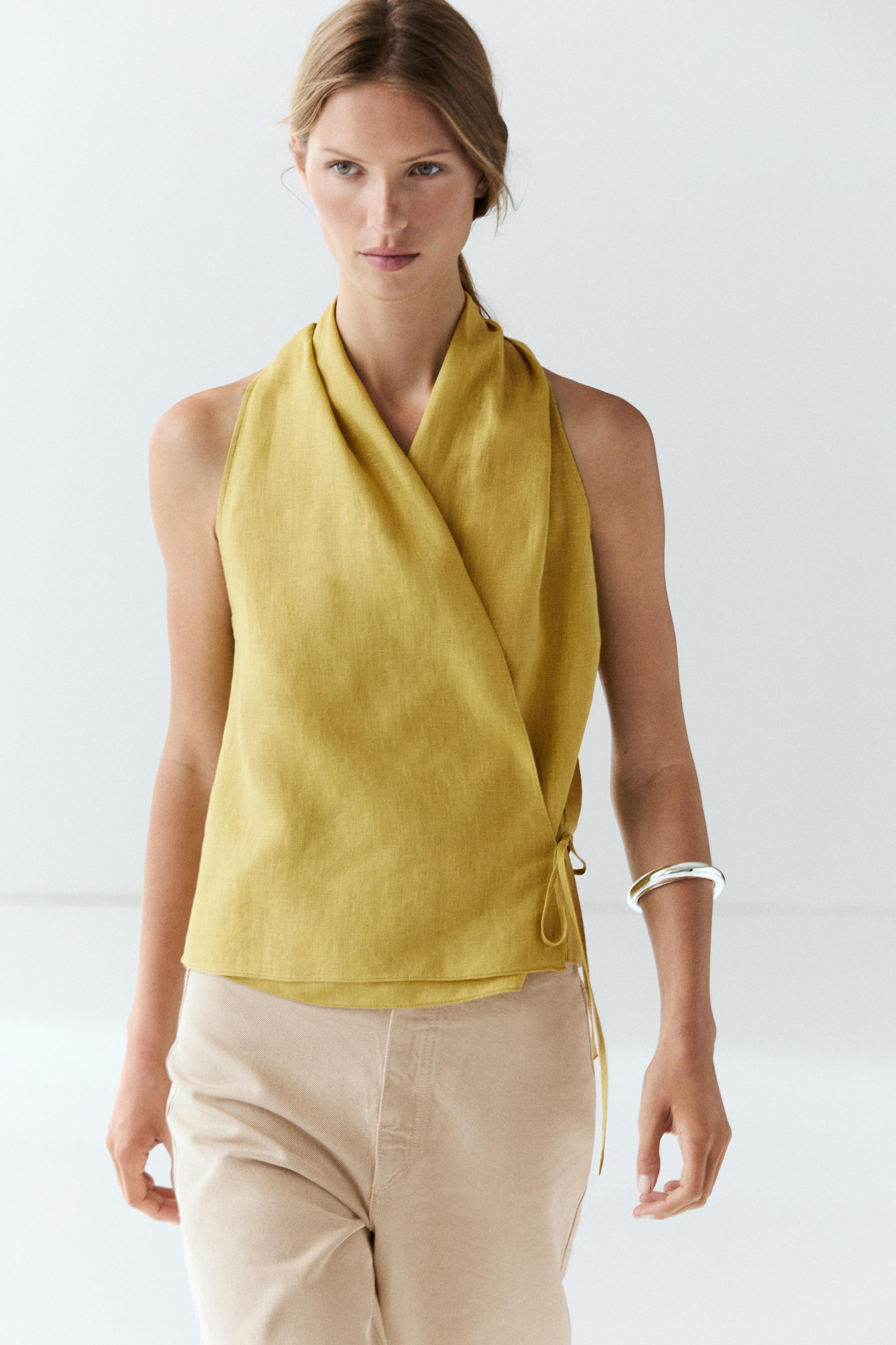 100% linen crossover halter top